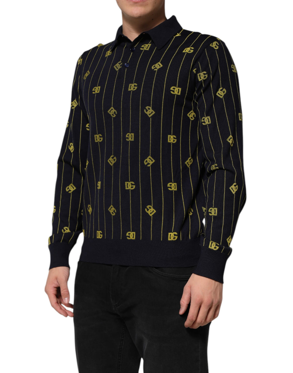 Black Logo Jacquard Knitted Polo Shirt T-shirt