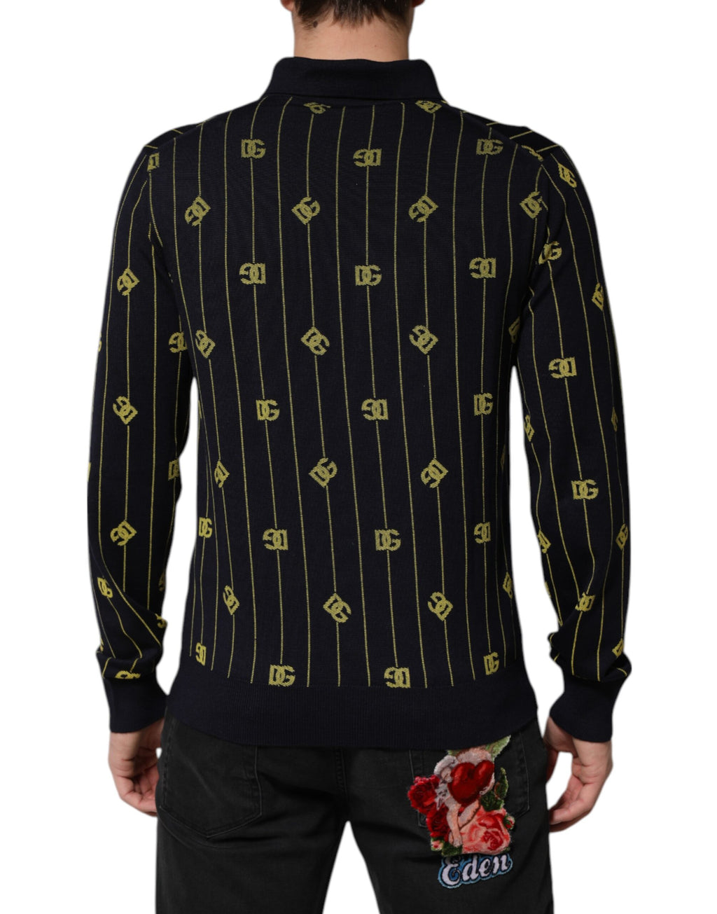 Black Logo Jacquard Knitted Polo Shirt T-shirt