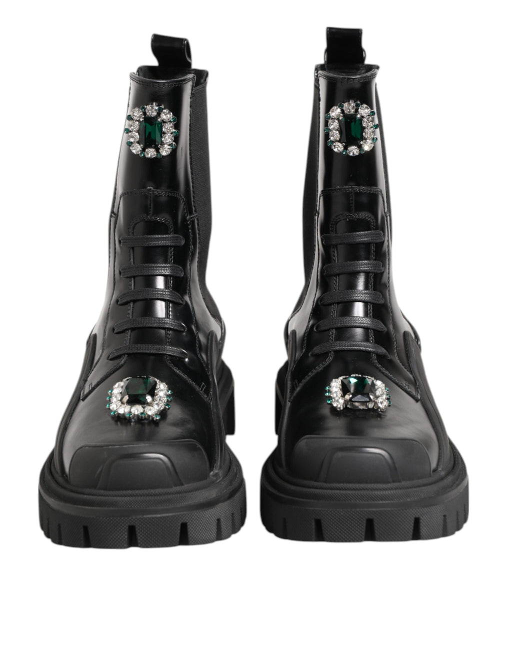 Black Crystal Embellished Combat Boots Shoes