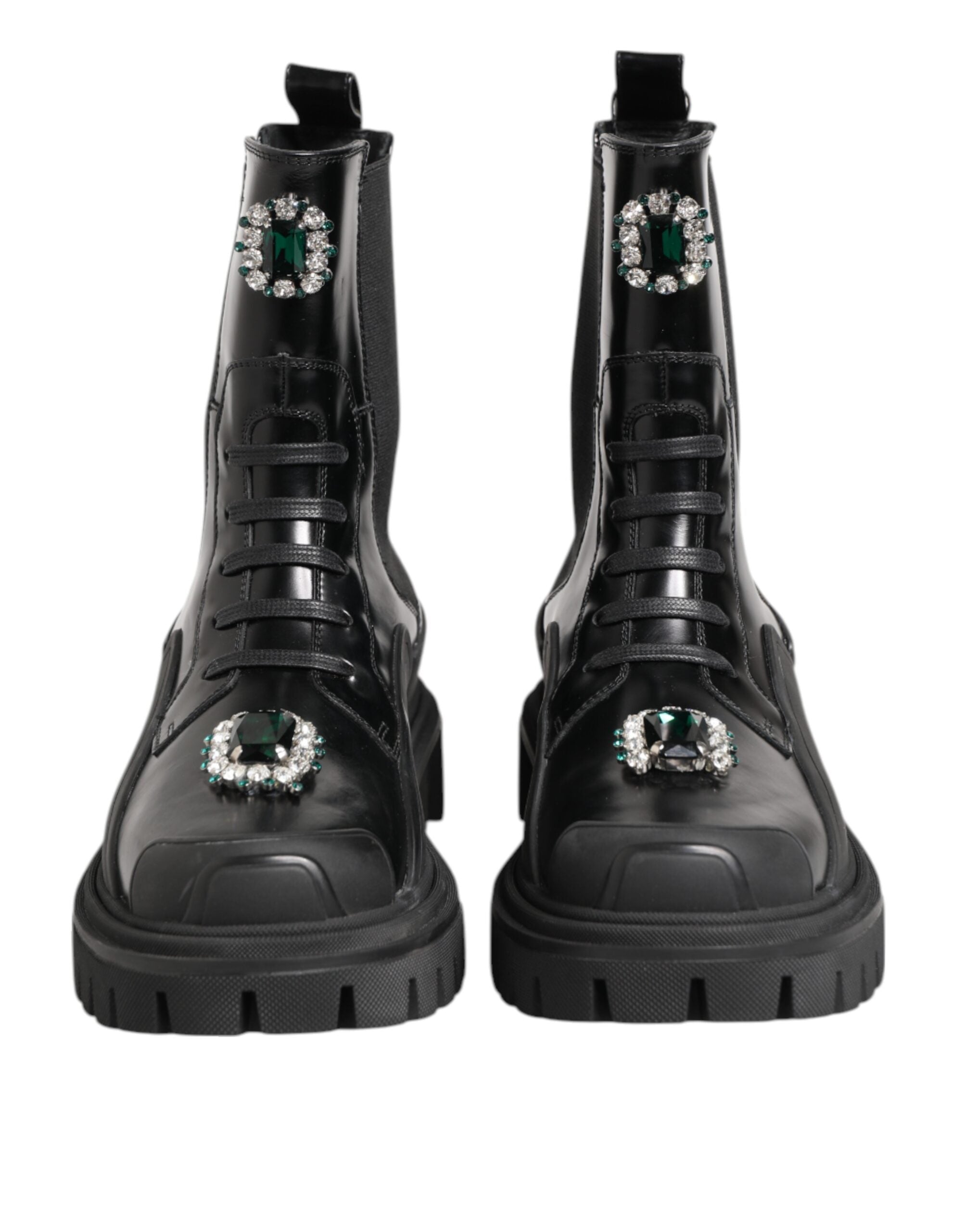 Black Crystal Embellished Combat Boots Shoes