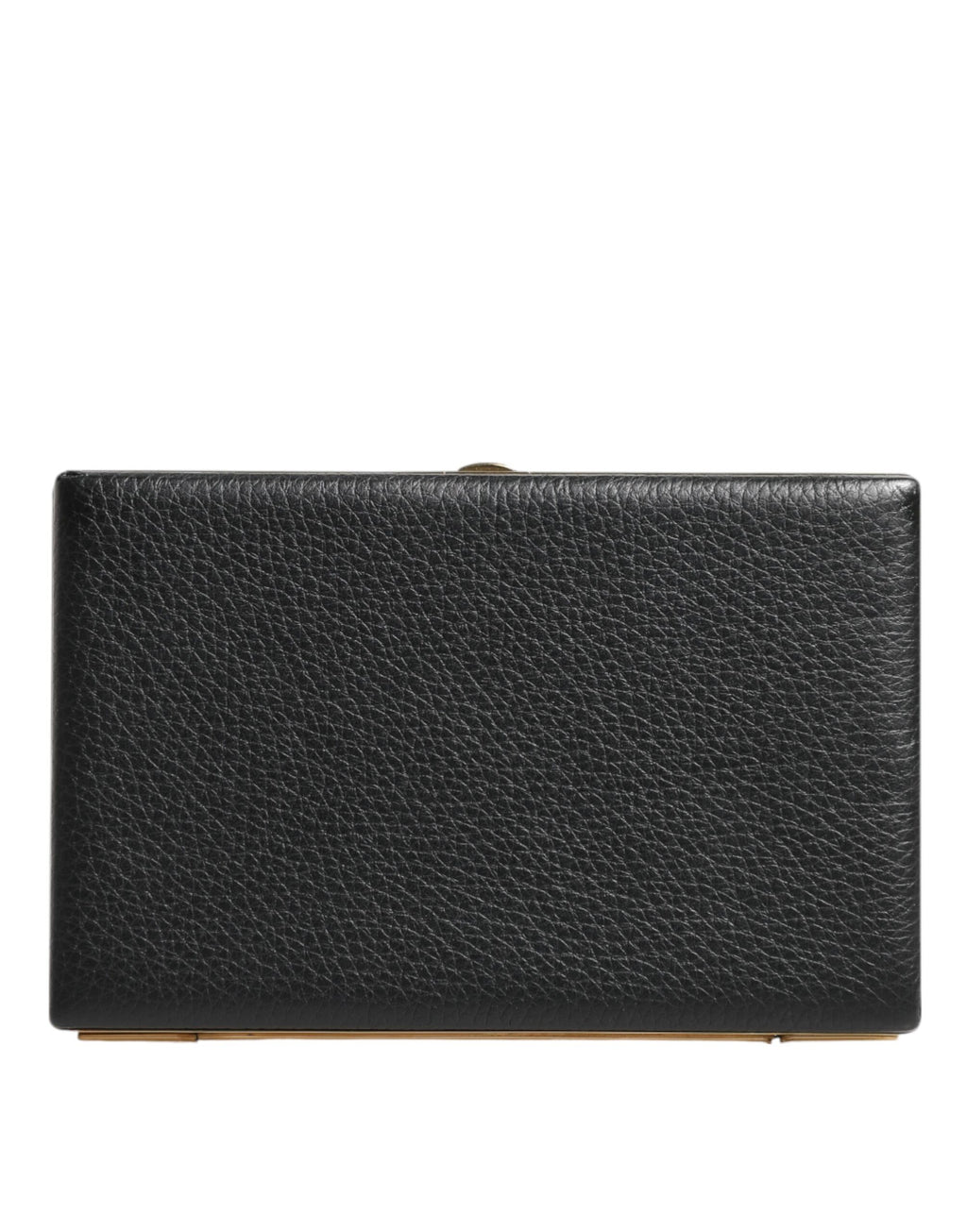 Black Leather Gold Frame Clutch Evening Party Purse Bag