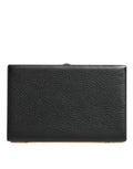 Black Leather Gold Frame Clutch Evening Party Purse Bag