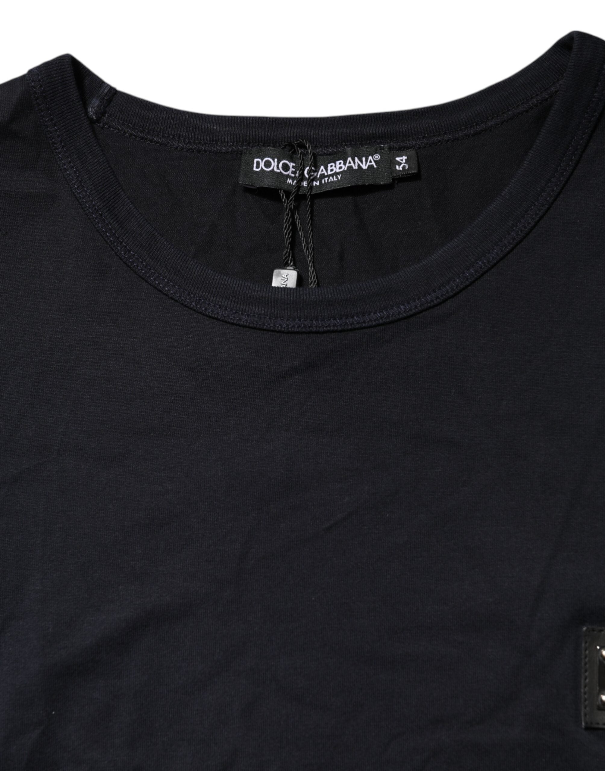 Dark Blue Logo Plaque Cotton Crewneck T-shirt