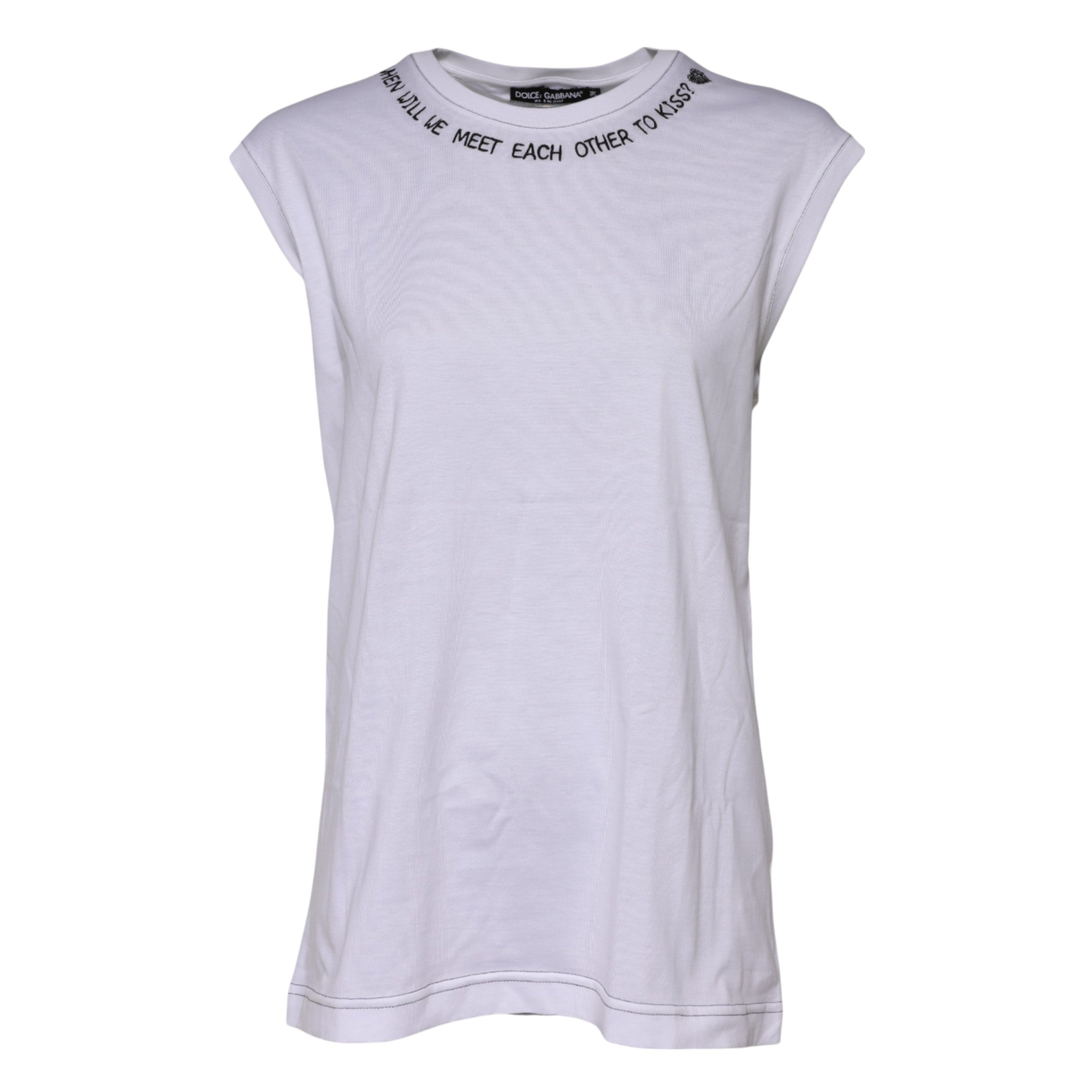 White Cotton Sleeveless Printed Tank T-shirt