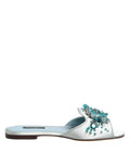 Silver Blue Leather Bead Embellish Slide Shoes