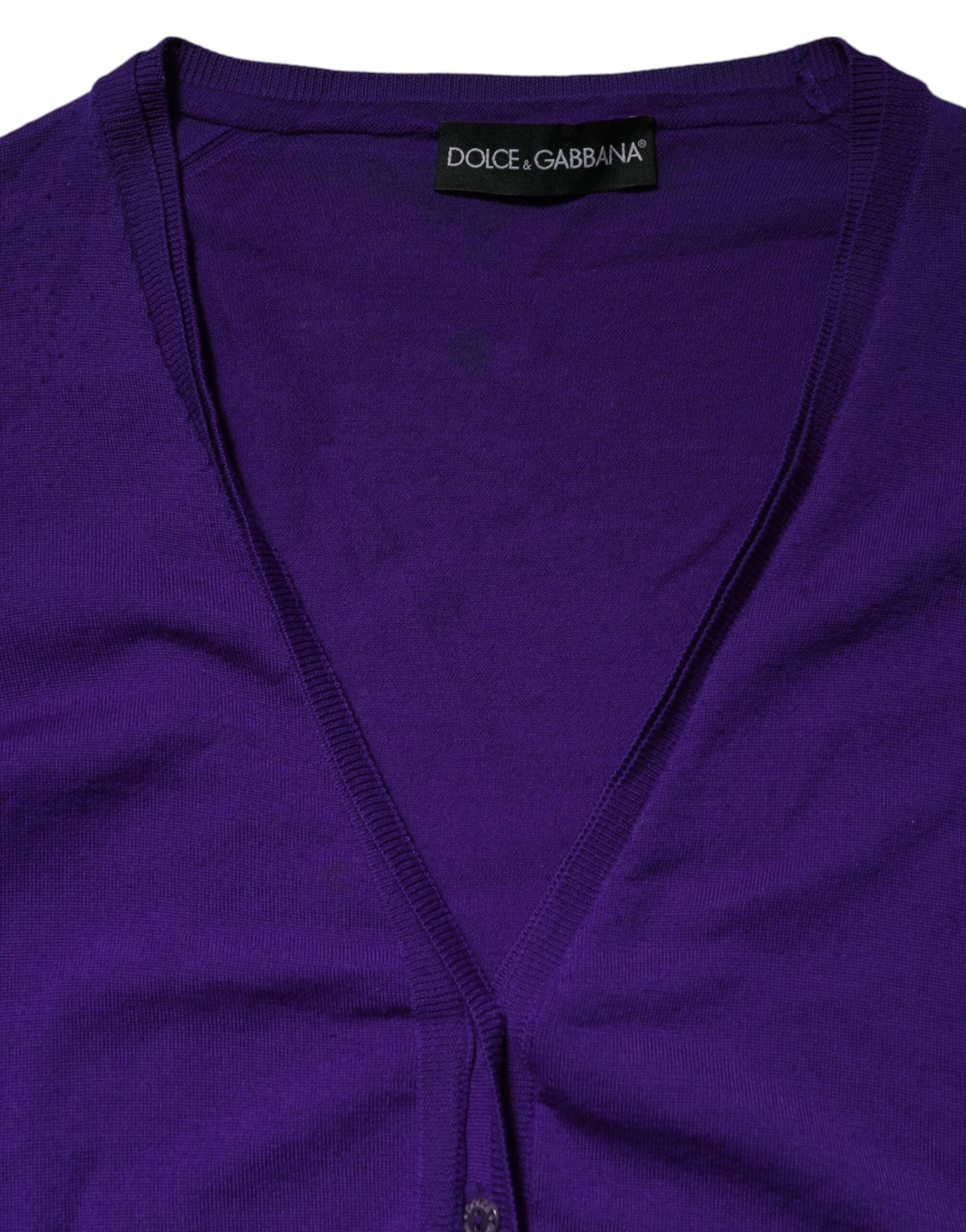 Purple Wool Knit V-neck Cardigan Sweater