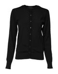 Black Wool Knit Round Neck Cardigan Sweater