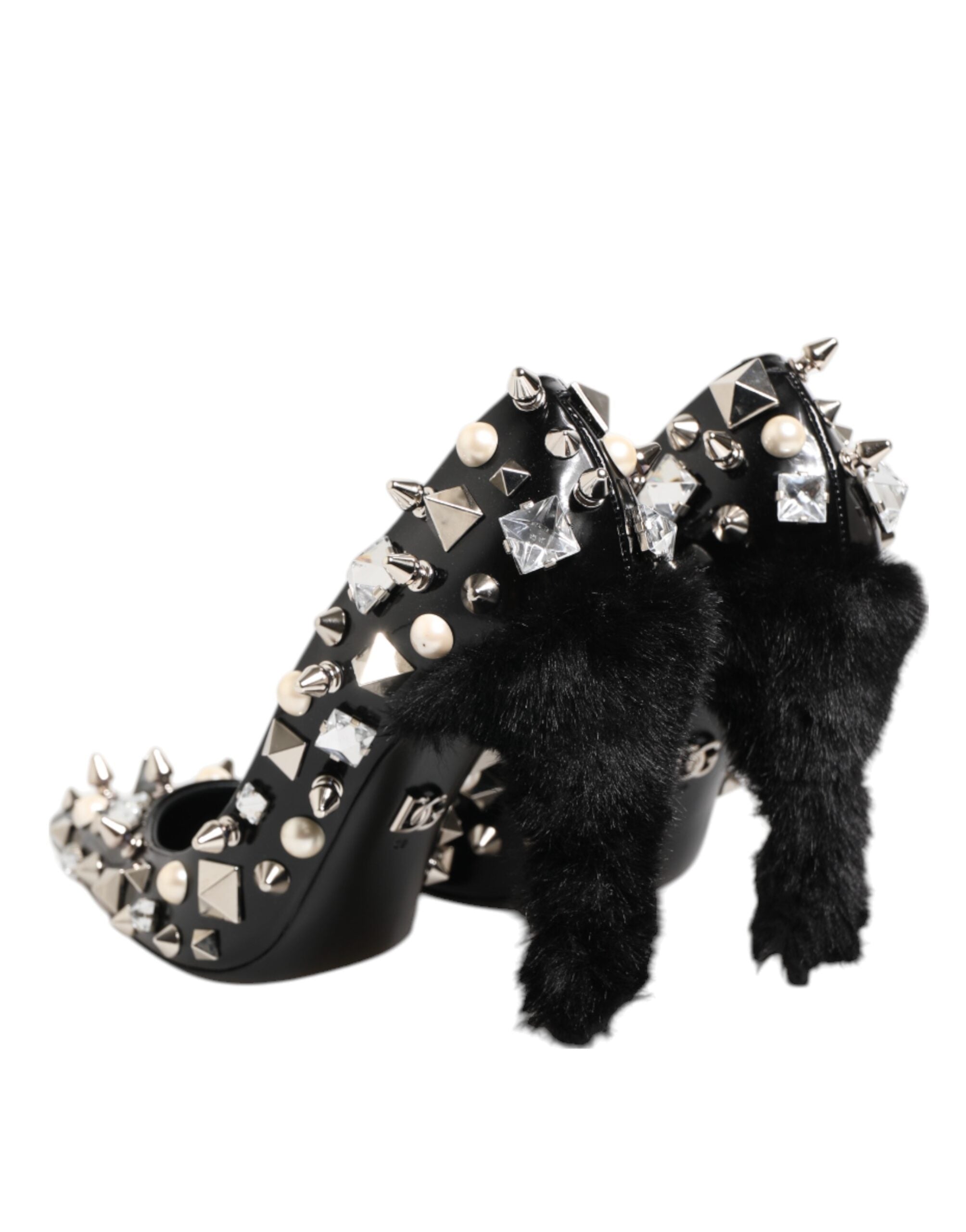 Black Crystals Studs Stiletto Pumps Shoes