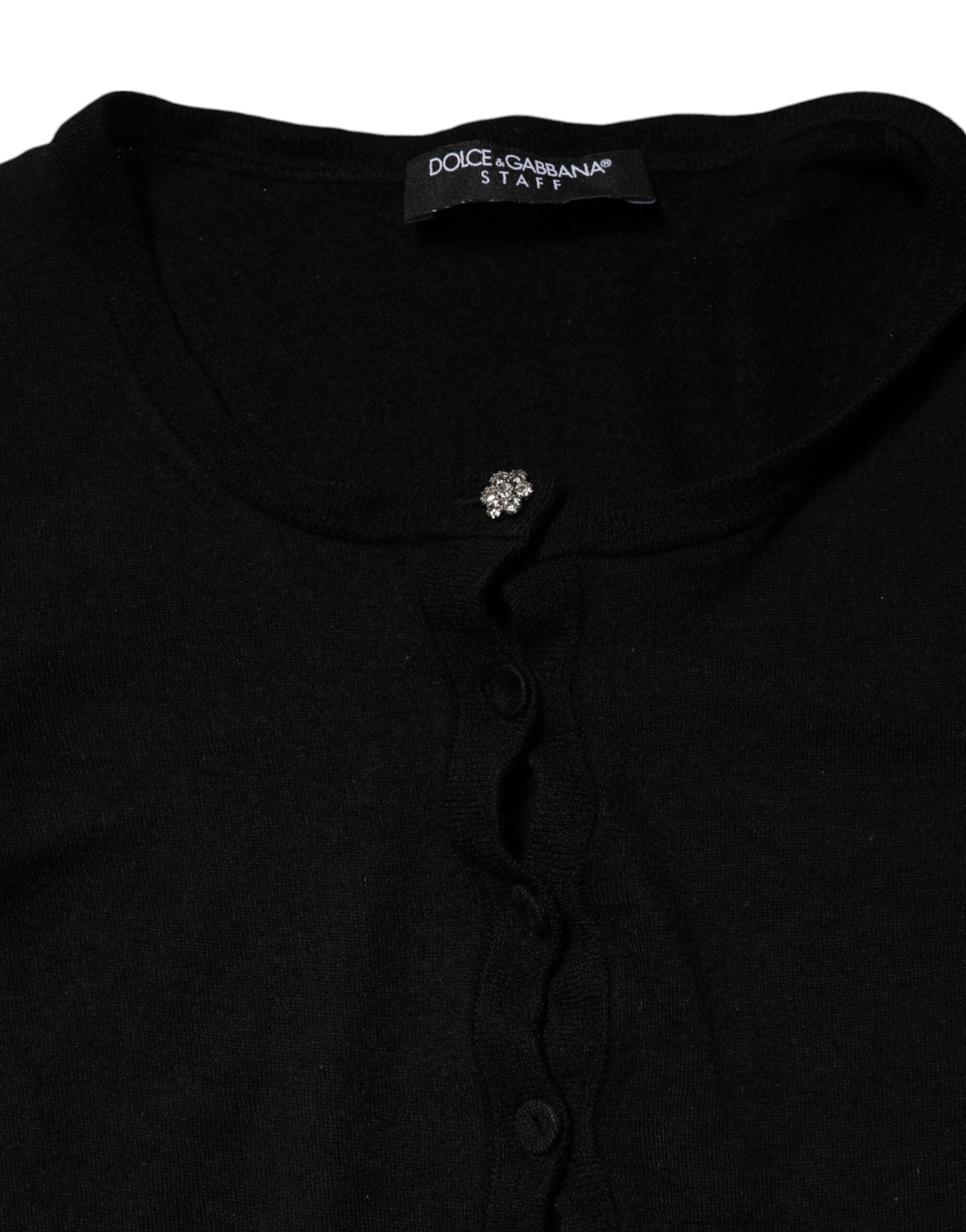 Black STAFF Round Neck Cardigan Sweater