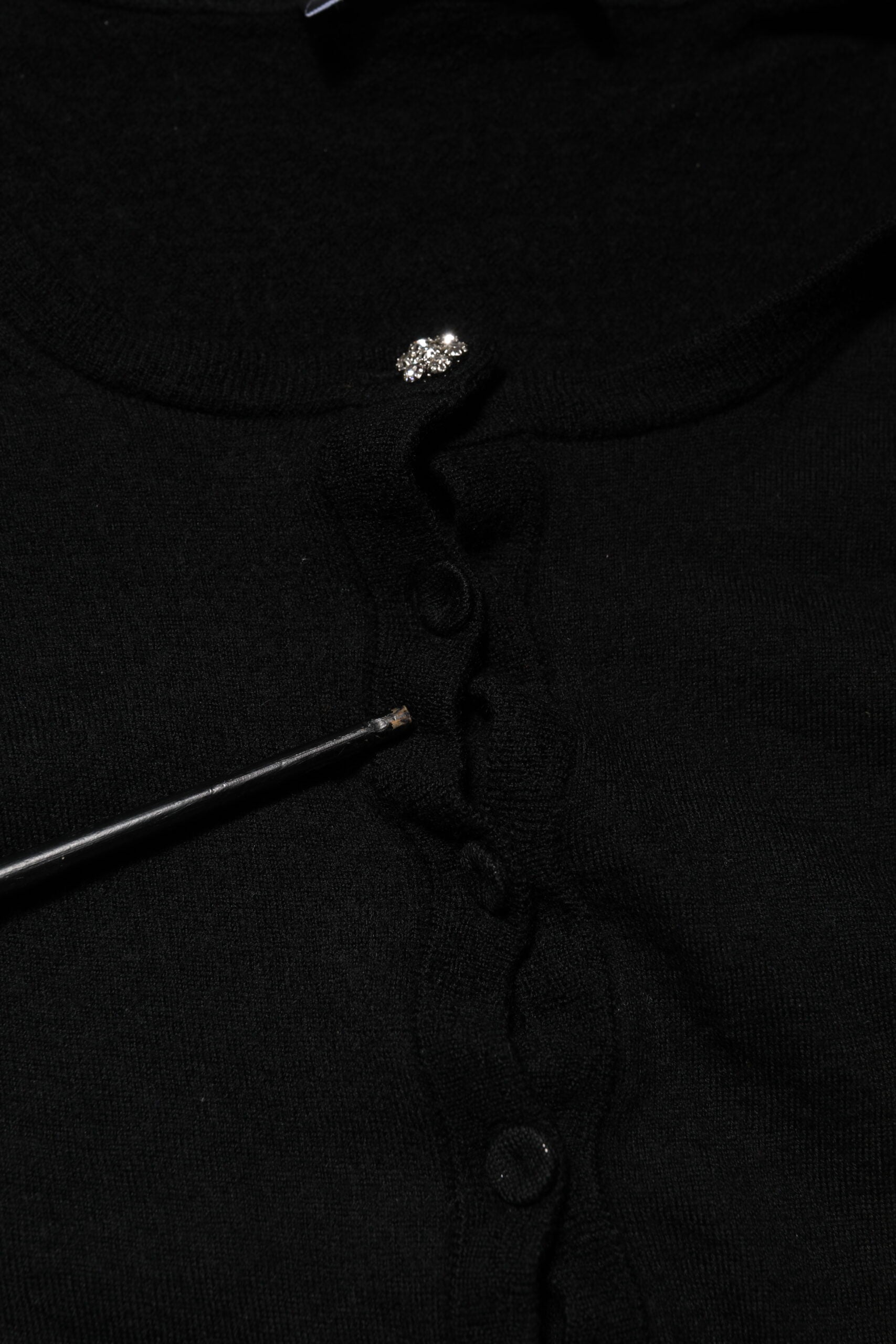 Black STAFF Round Neck Cardigan Sweater