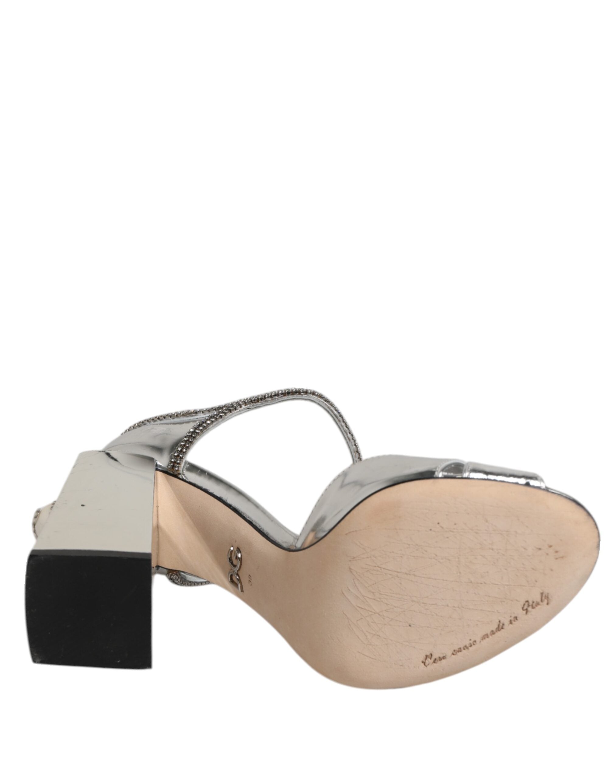 Silver Leather T-strap Heels Sandals Shoes