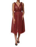 Burgundy Mesh Sleeveless Midi A-line Dress