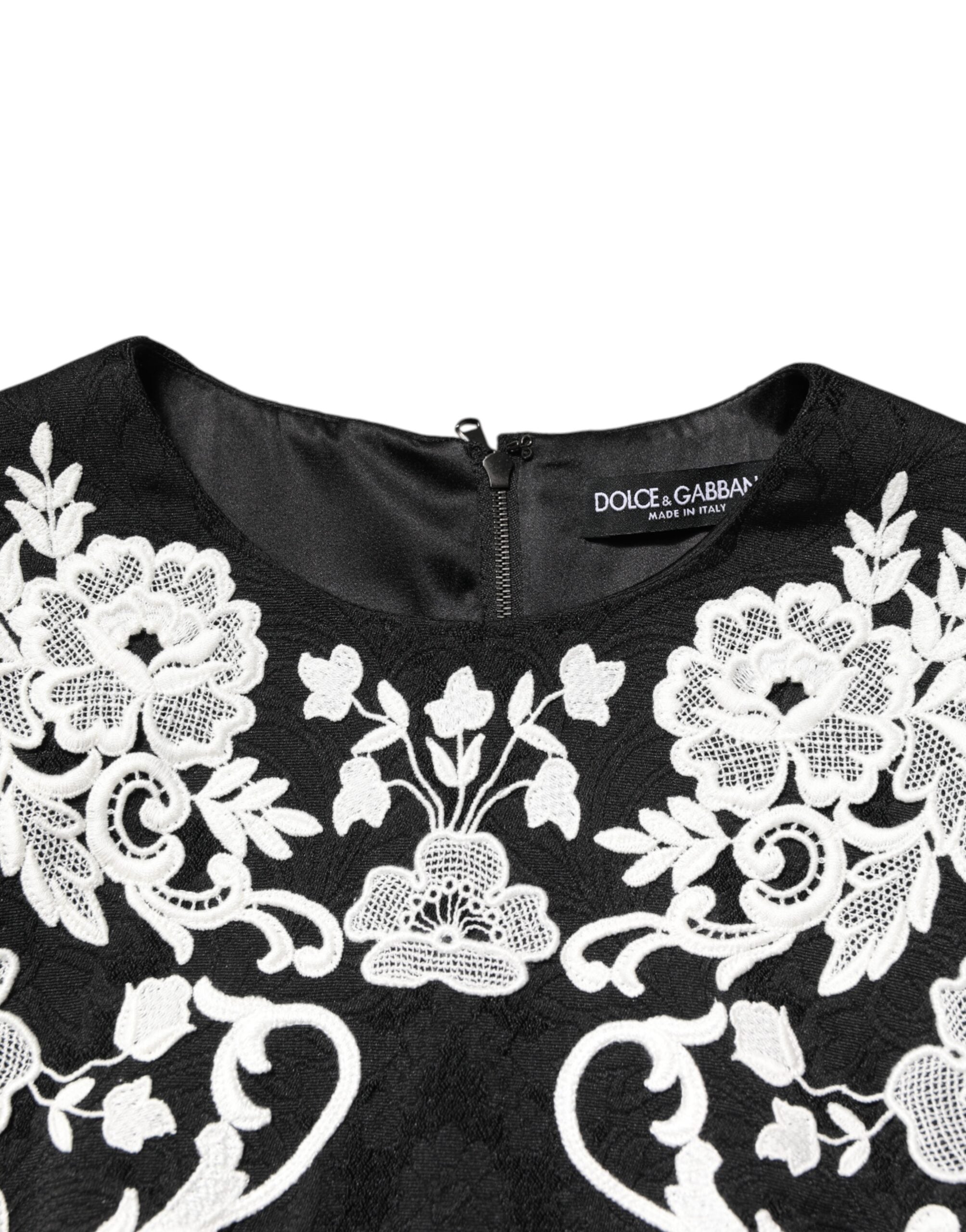 Black Lace Trim Short Sleeves A-line Dress