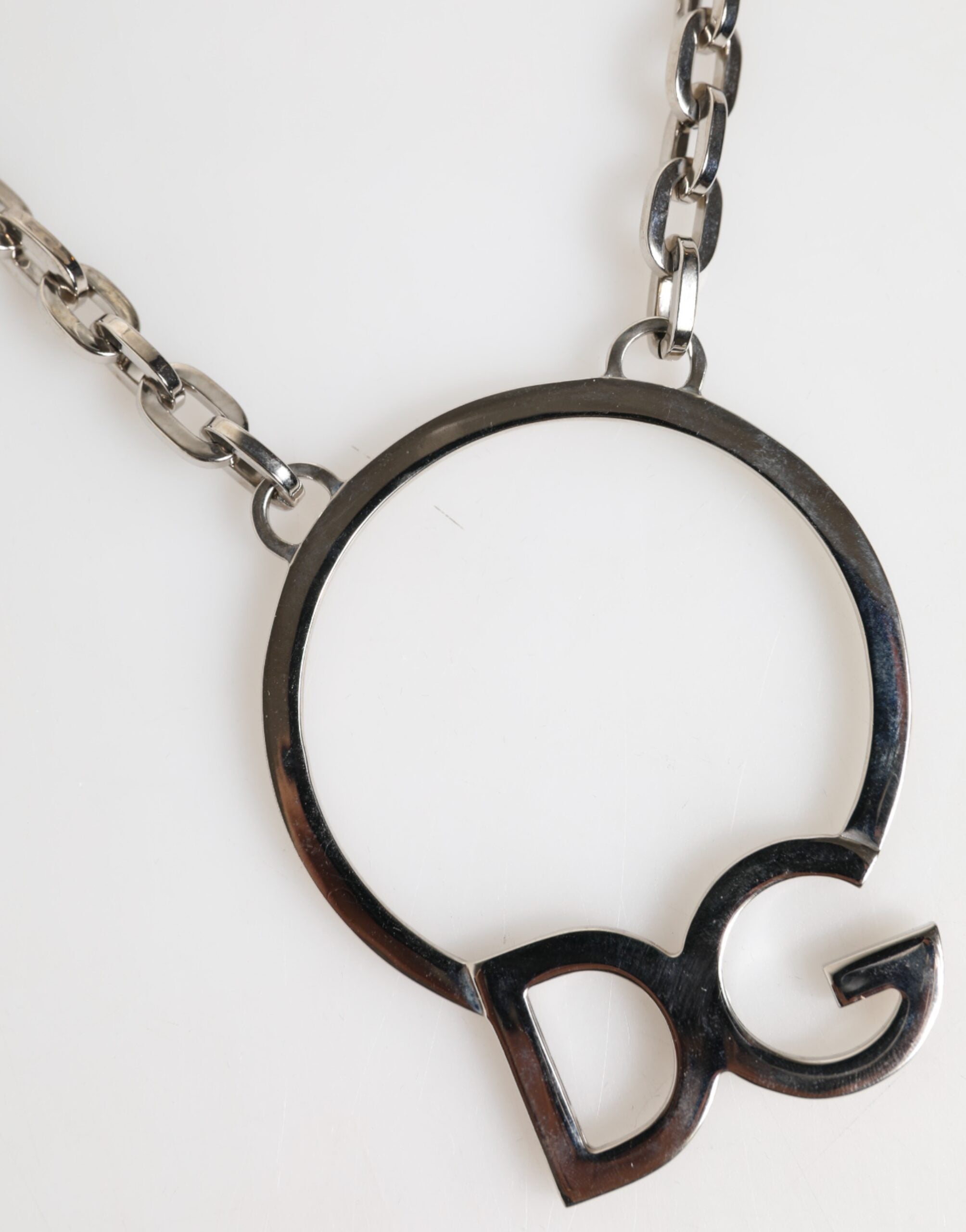 Silver Tone Brass Chain DG Logo Pendant Men Necklace