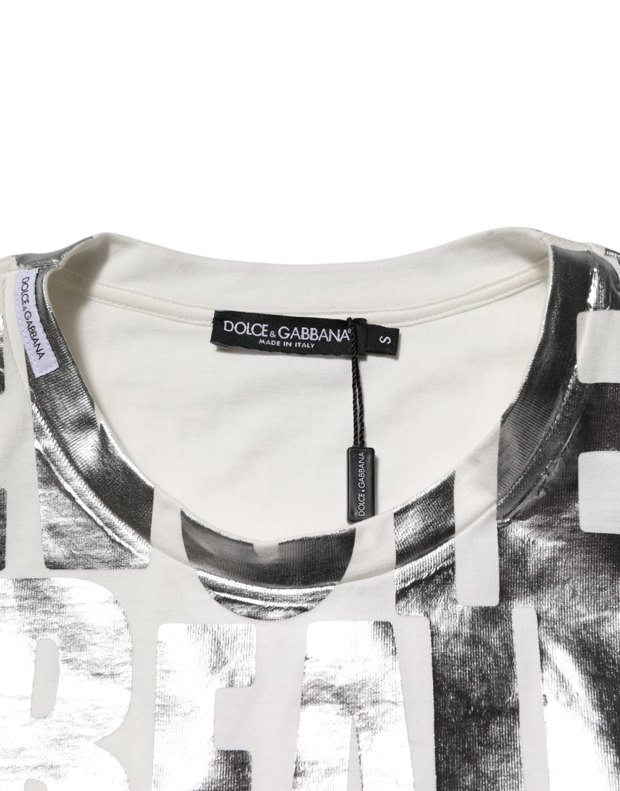 White Metallic Print Cotton CrewNeck T-shirt