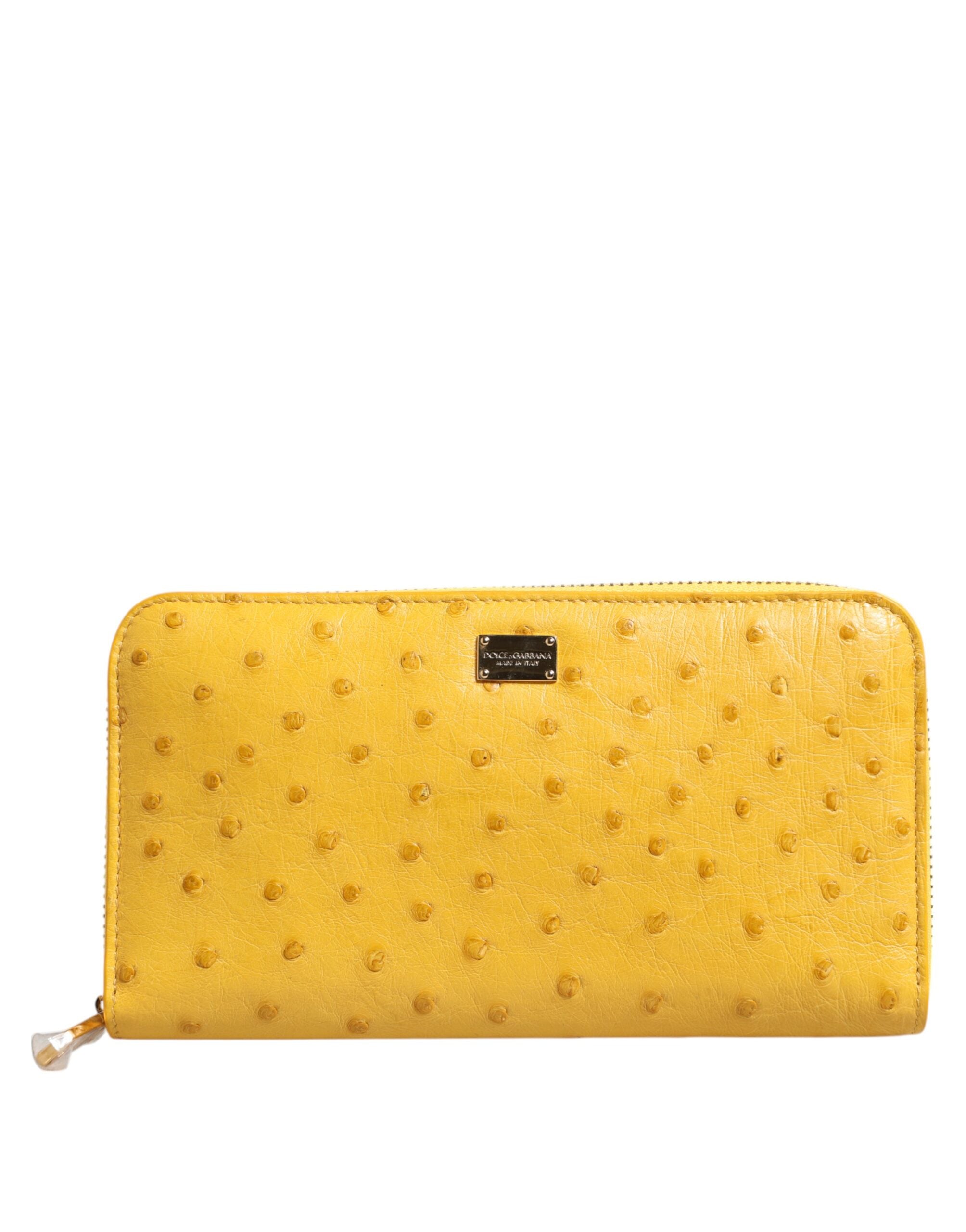 Yellow Leather Logo Plaque Zip Around Continental Wallet