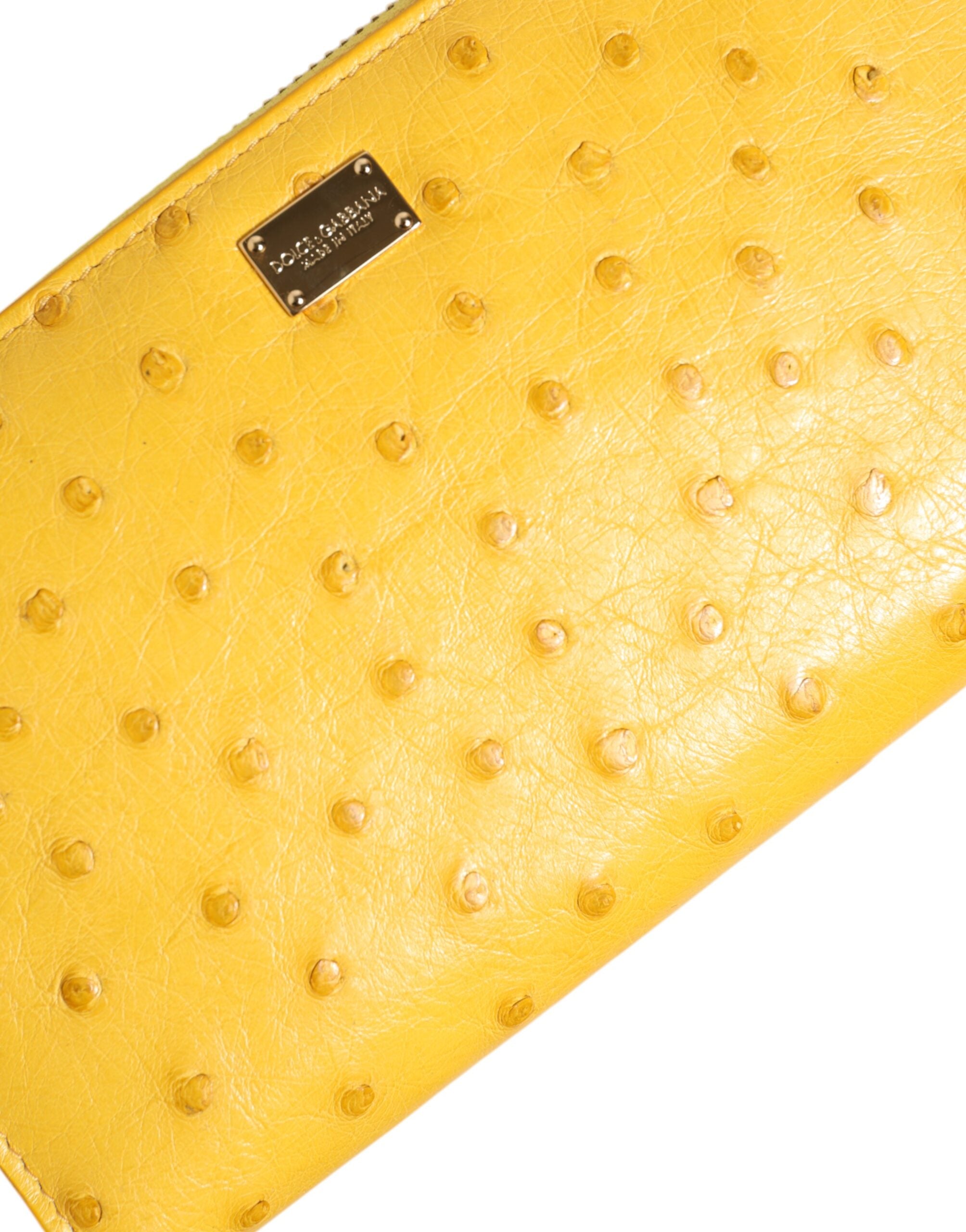 Yellow Leather Logo Plaque Zip Around Continental Wallet