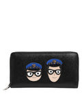 Black Leather #DGFAMILY Zipper Continental Mens Wallet