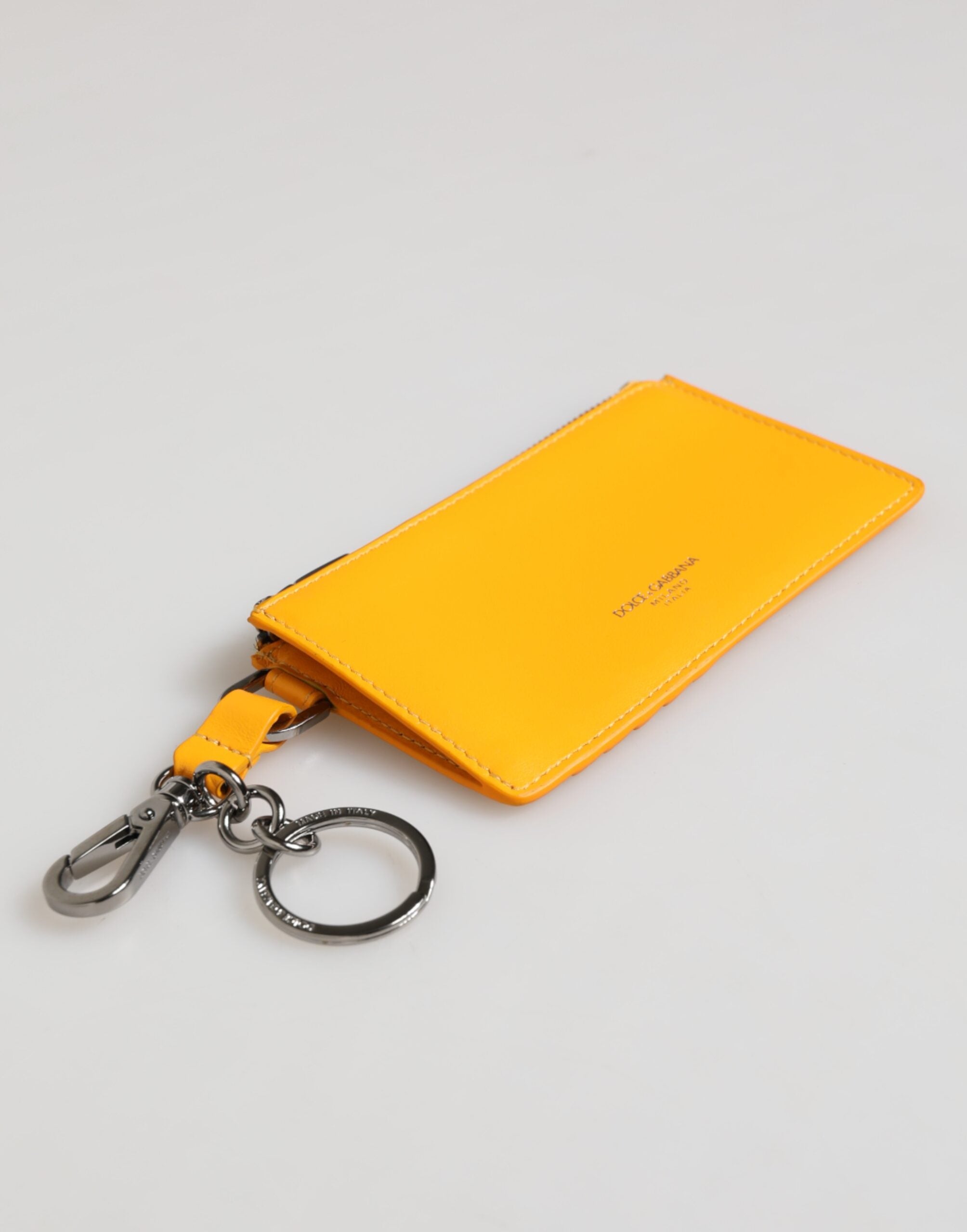 Yellow Orange Leather Credit Card Key Holder Clip On Wallet