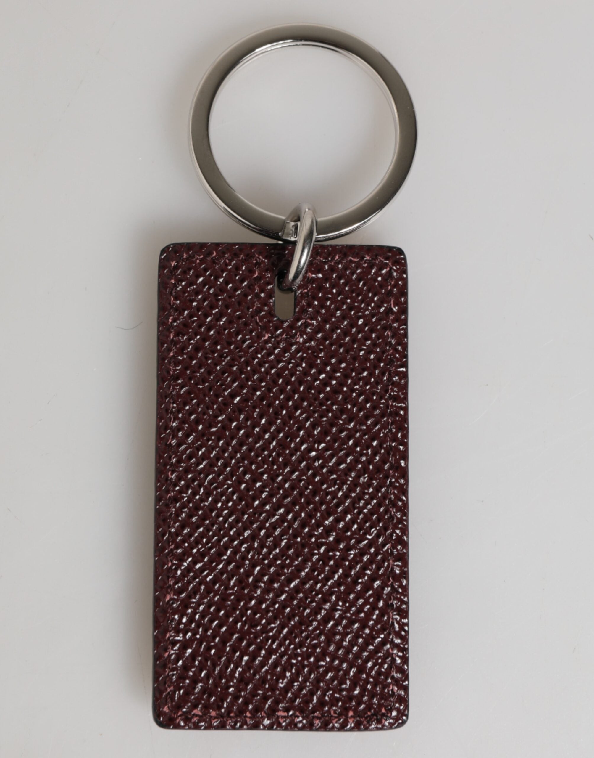 Dark Brown Leather Logo Metal Ring Men Keychain Keyring