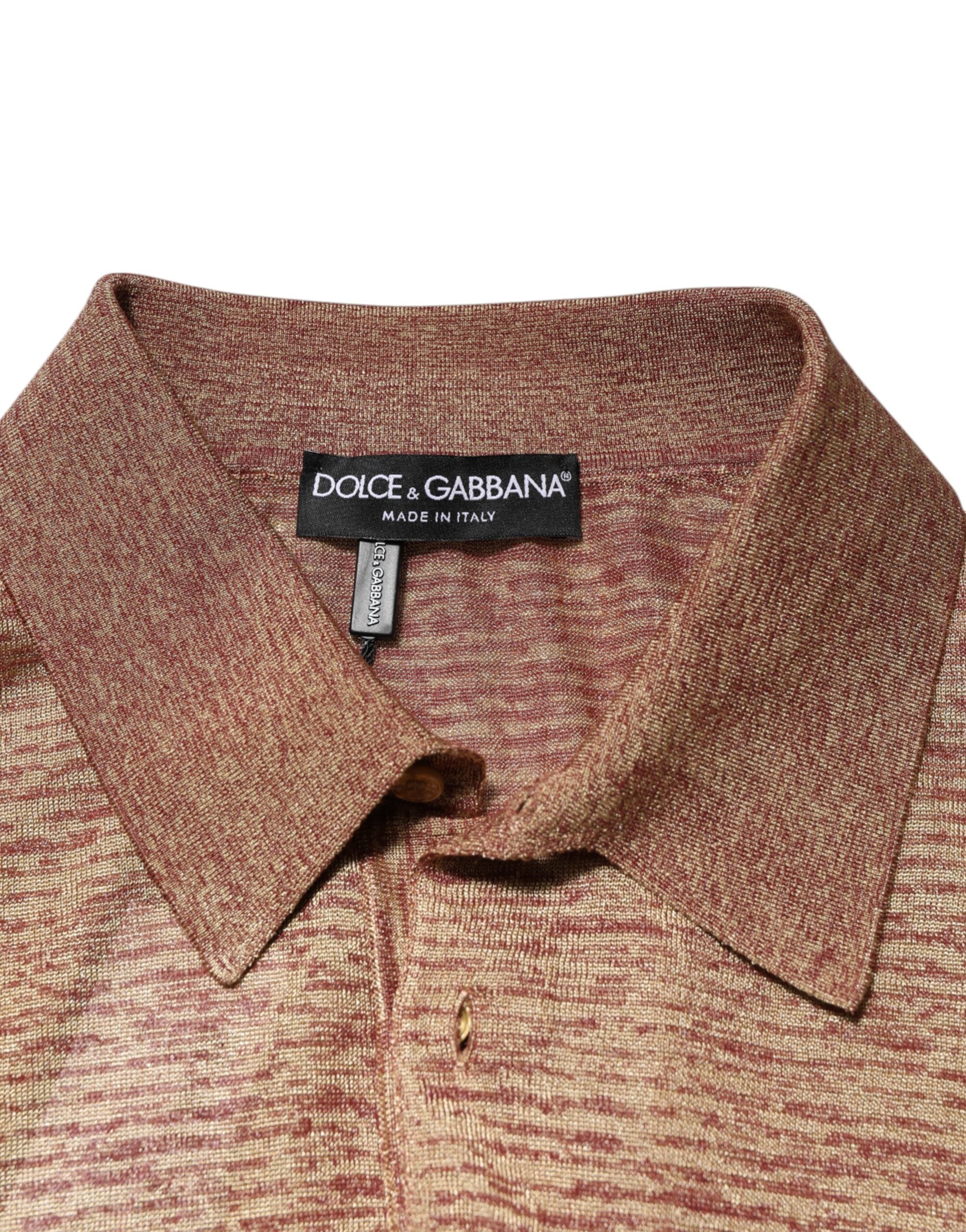Brown Silk Textured Short Sleeve Polo T-shirt