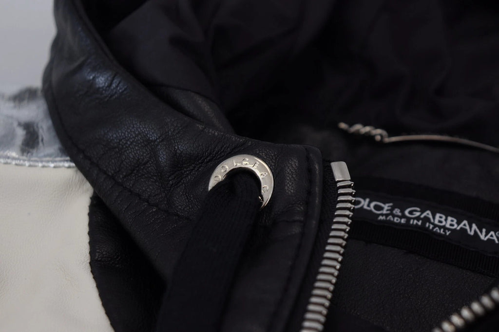 Black Leather Hooded Blouson Jacket