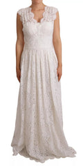 White Flower Lace Corsage Long Maxi Dress