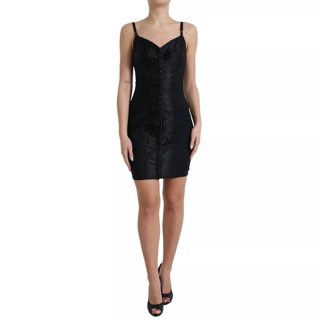 Black Nylon Bodycon Corset Bustier Mini Dress