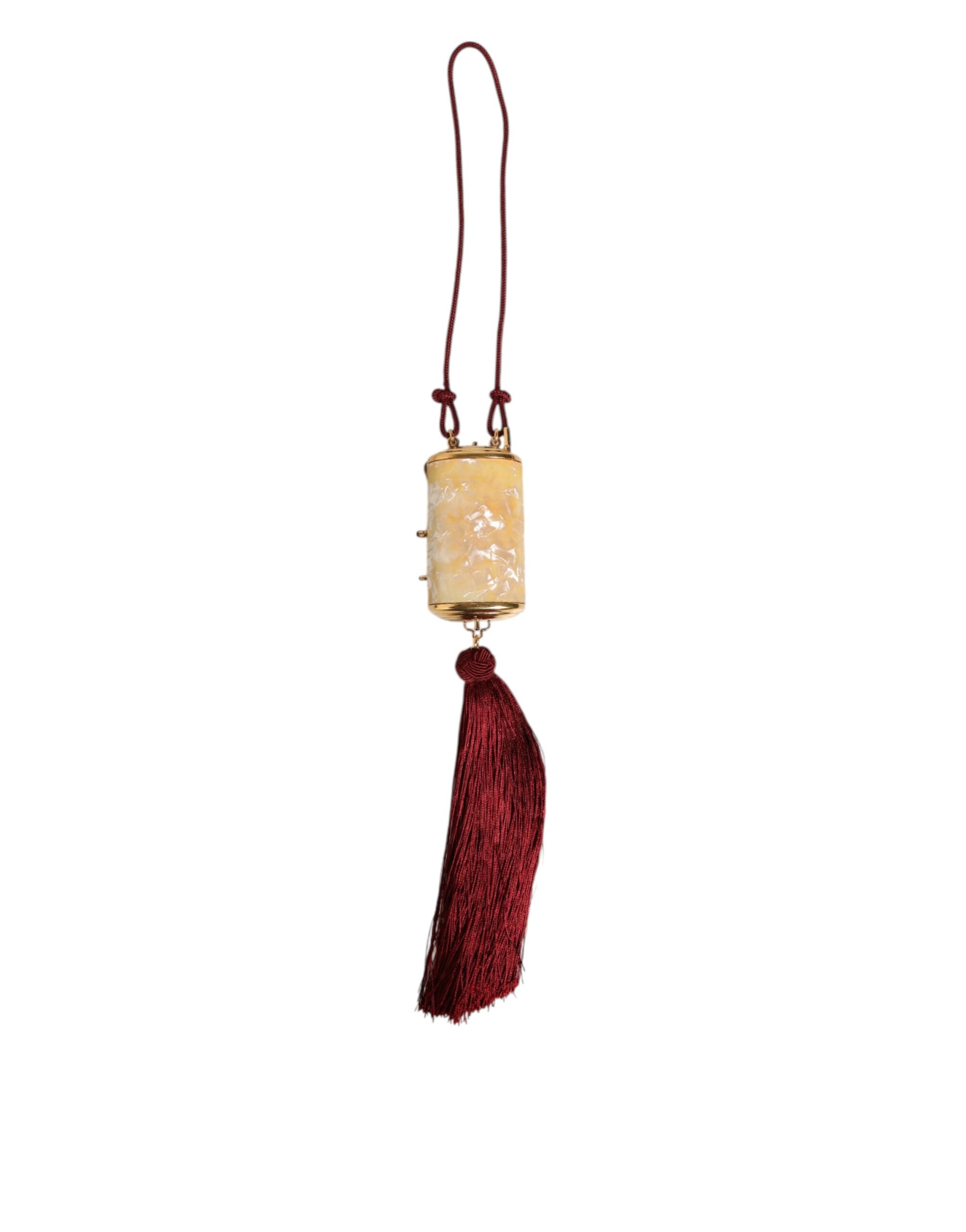White Resin Gold Metal Crossbody Mini Purse Tassel Bag