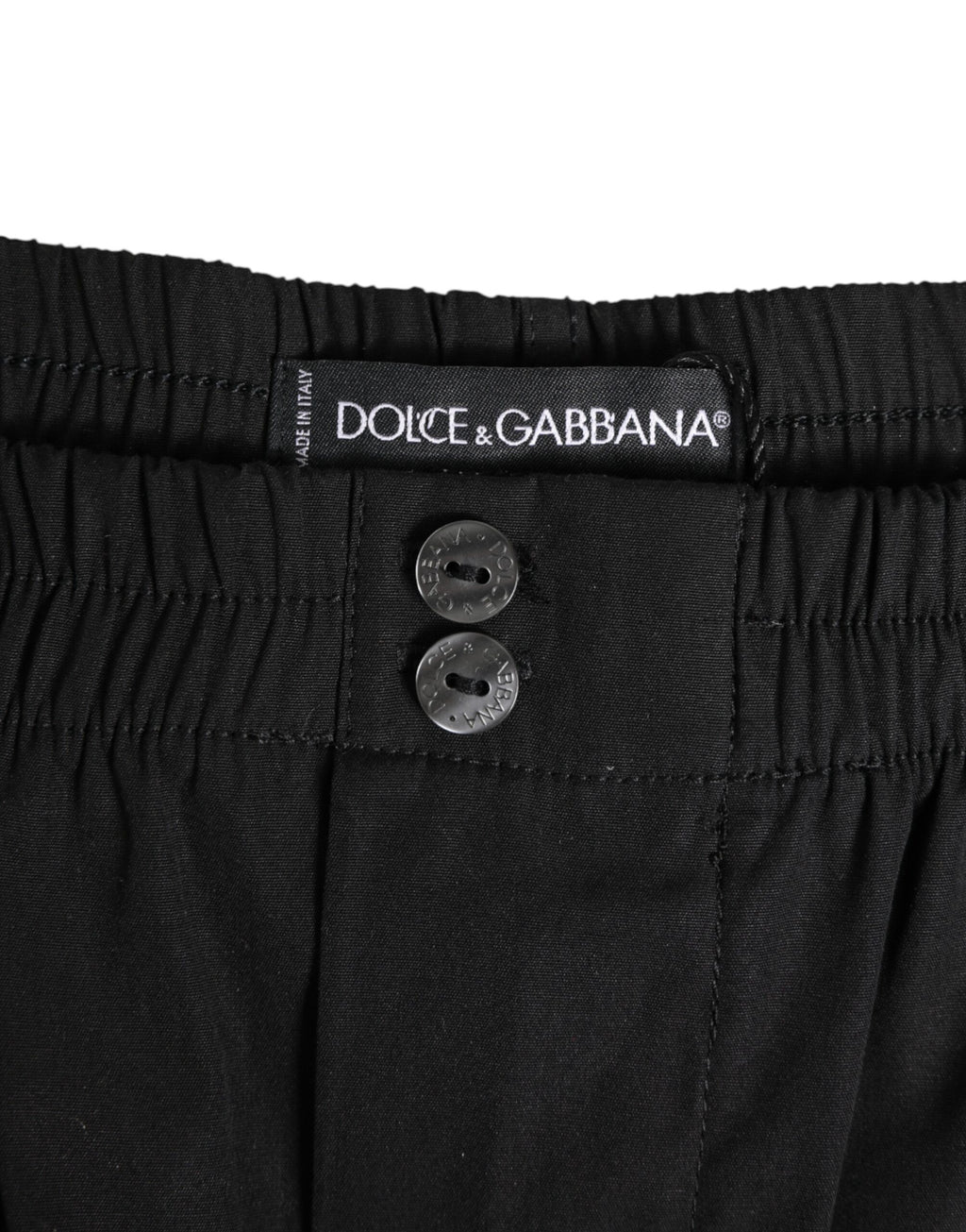 Black Cotton Elastic Waistband Button Swimwear
