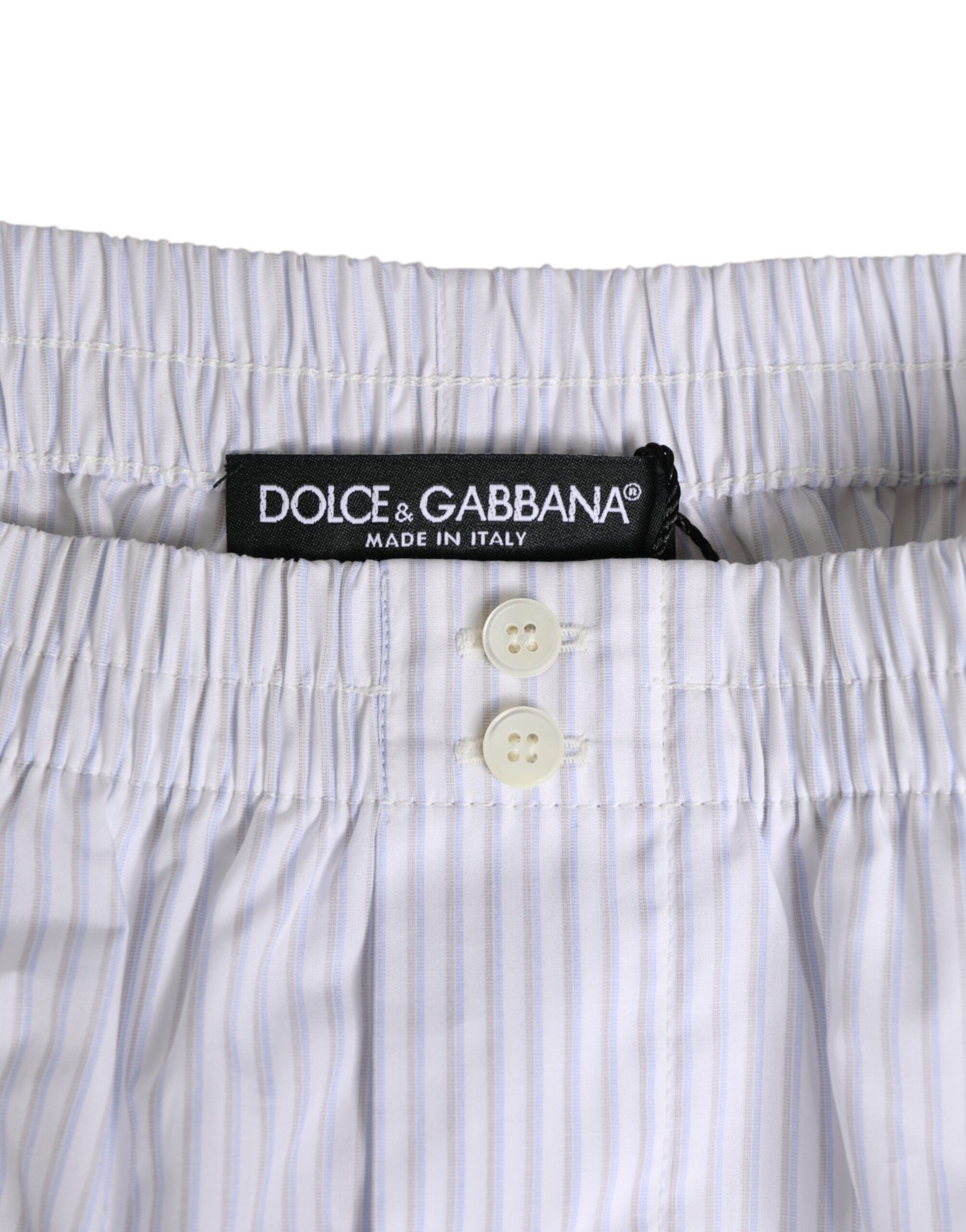 White Blue Cotton Striped Button Fly Shorts Swimwear