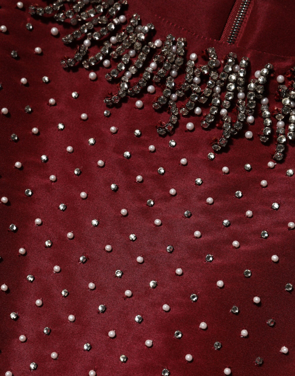 Burgundy Silk Beaded Evening Gown Dress