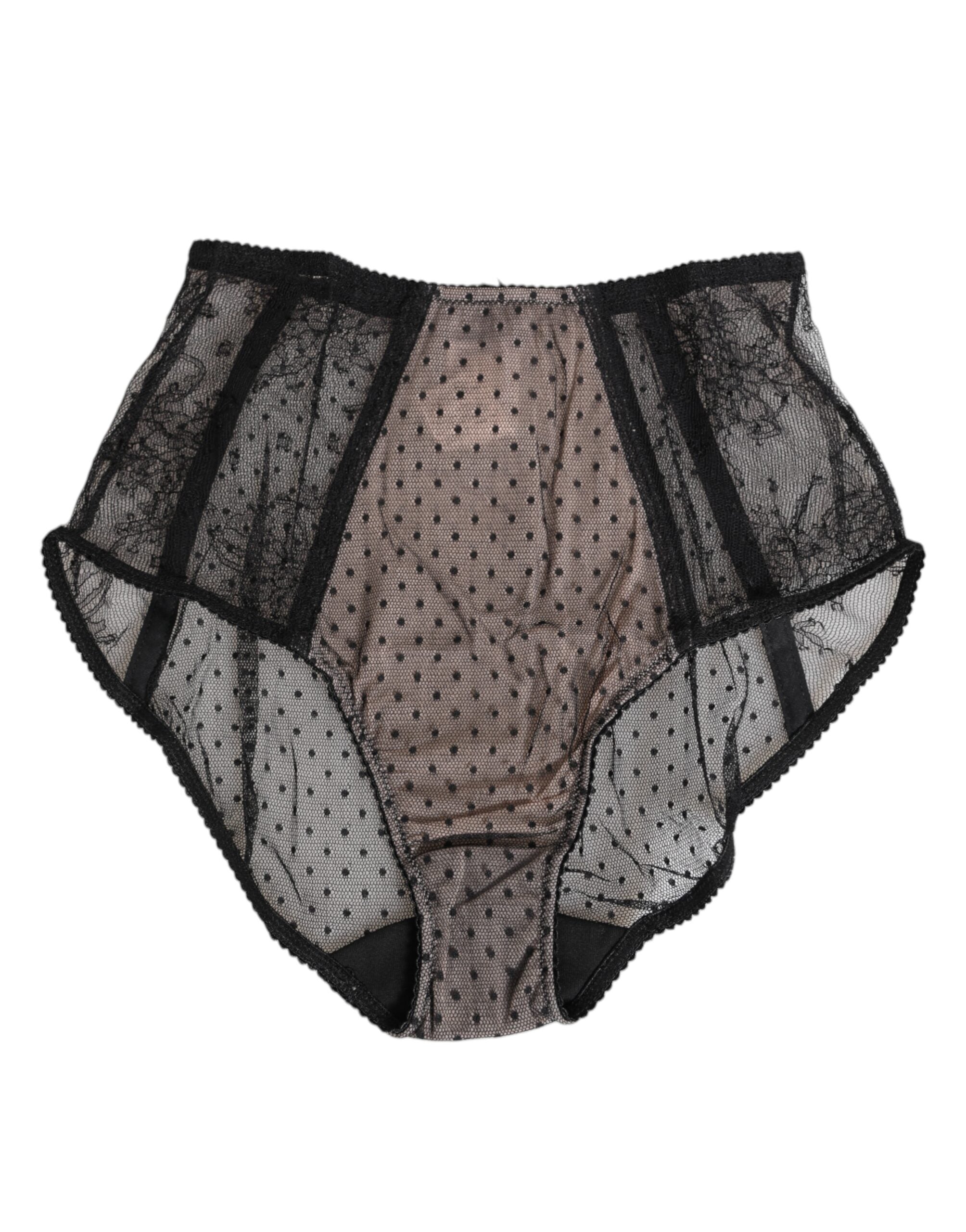 Black Sheer Polka Dot Lace High Waist Underwear