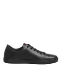Black Leather Crystal Heart Low Top Sneakers  Shoes