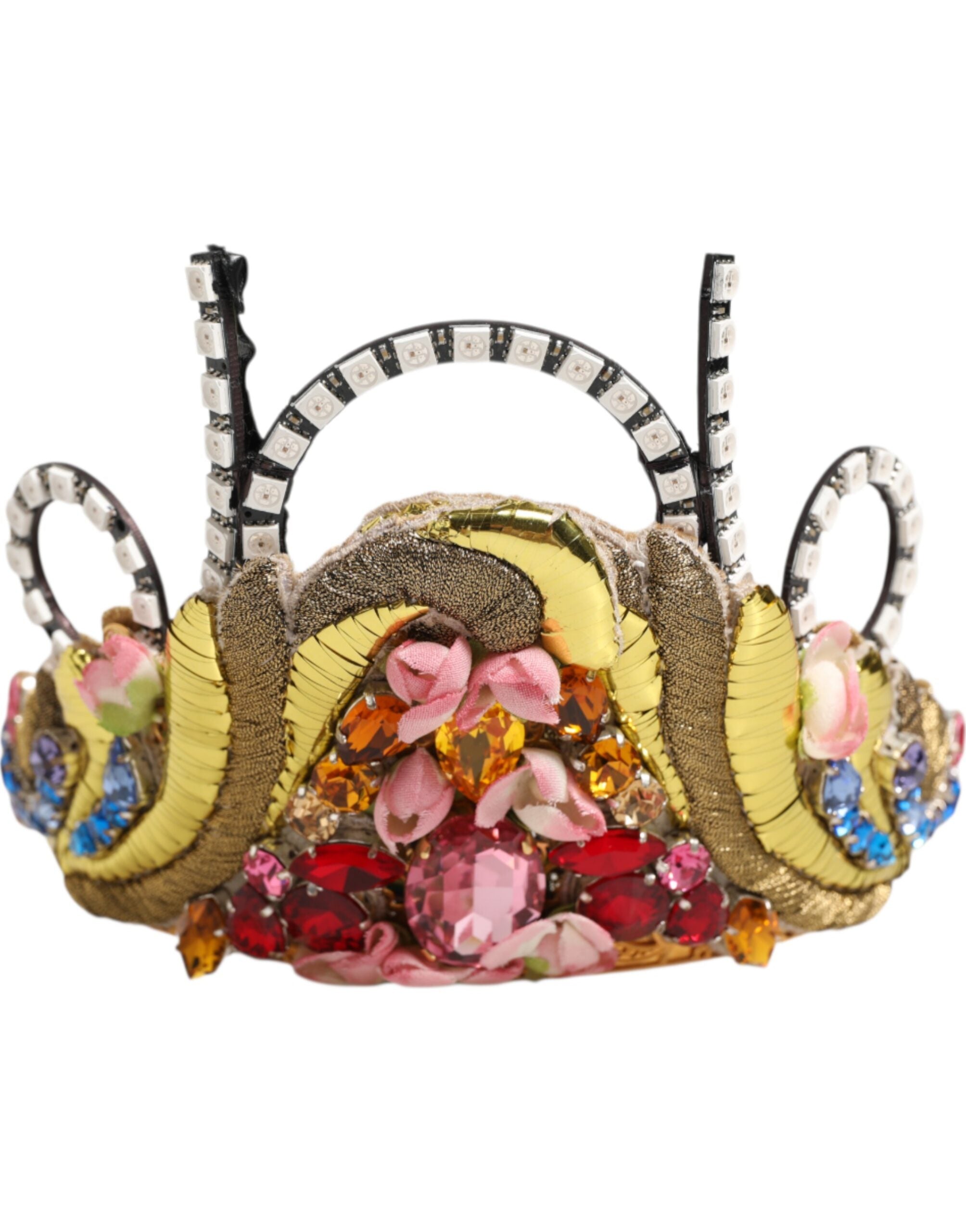 Gold Brass Crystal Embellished Headpiece Crown Tiara