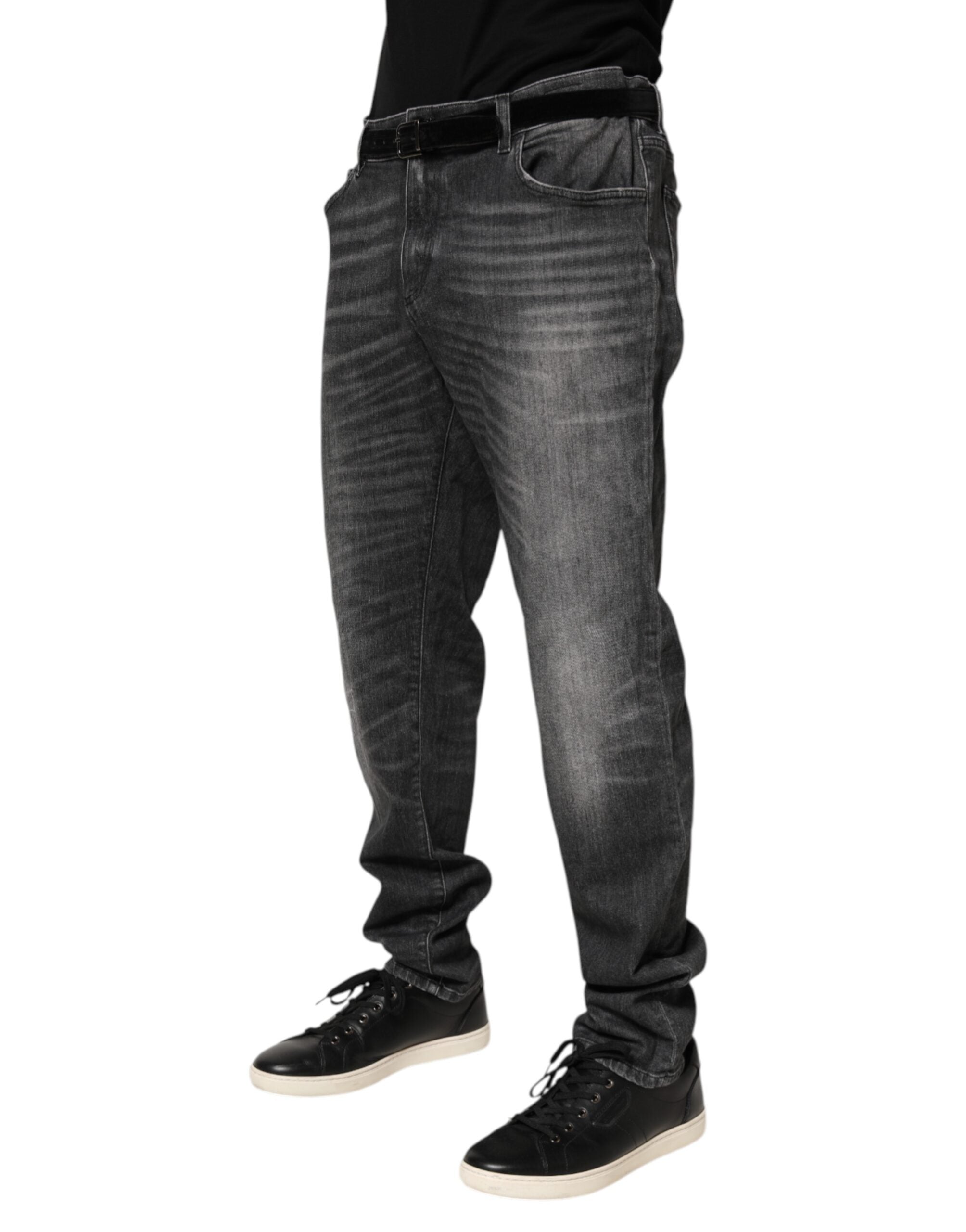 Black Gray Wash Slim Fit Straight Leg Denim Jeans