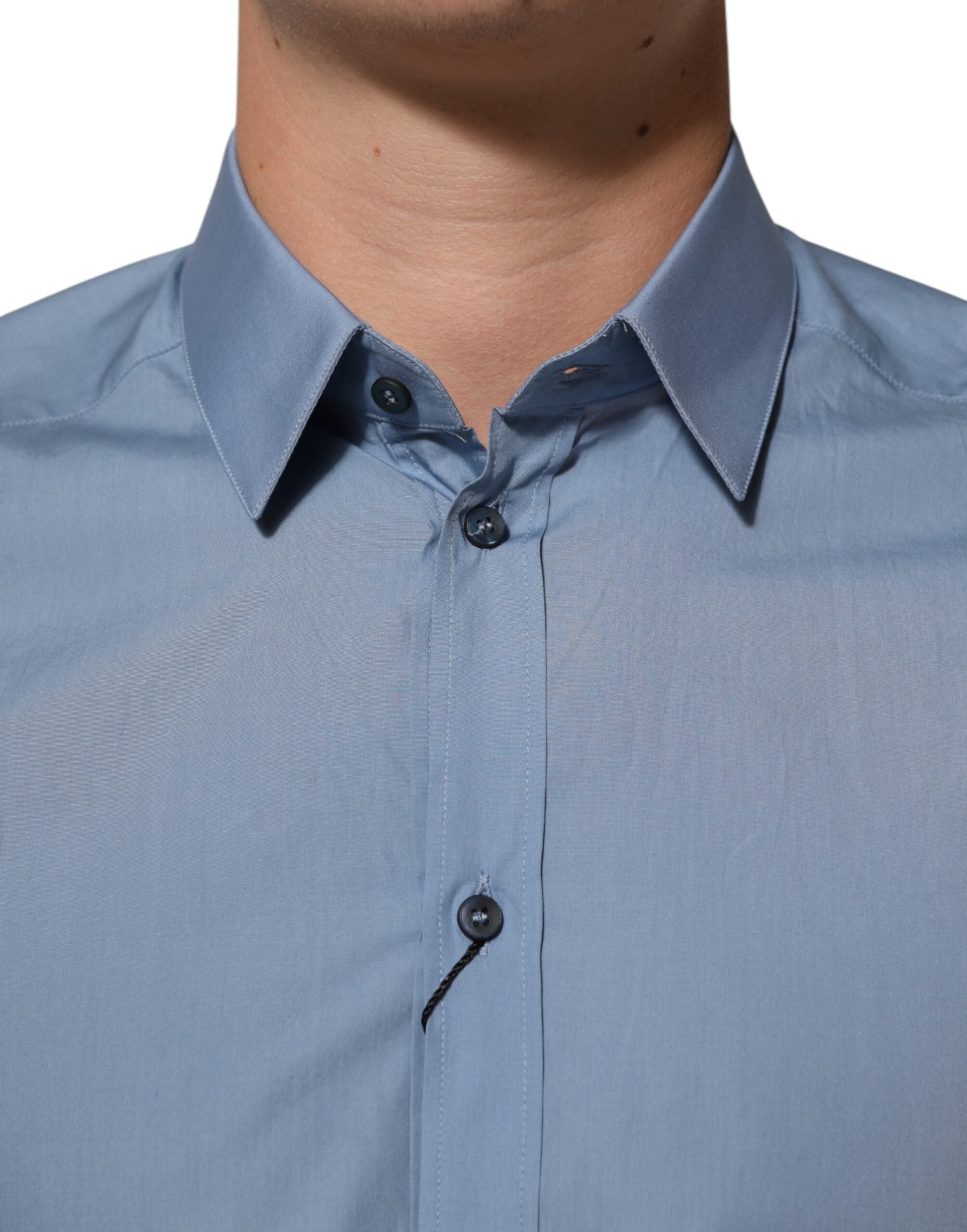 Blue Cotton Collared GOLD Formal Dress Shirt