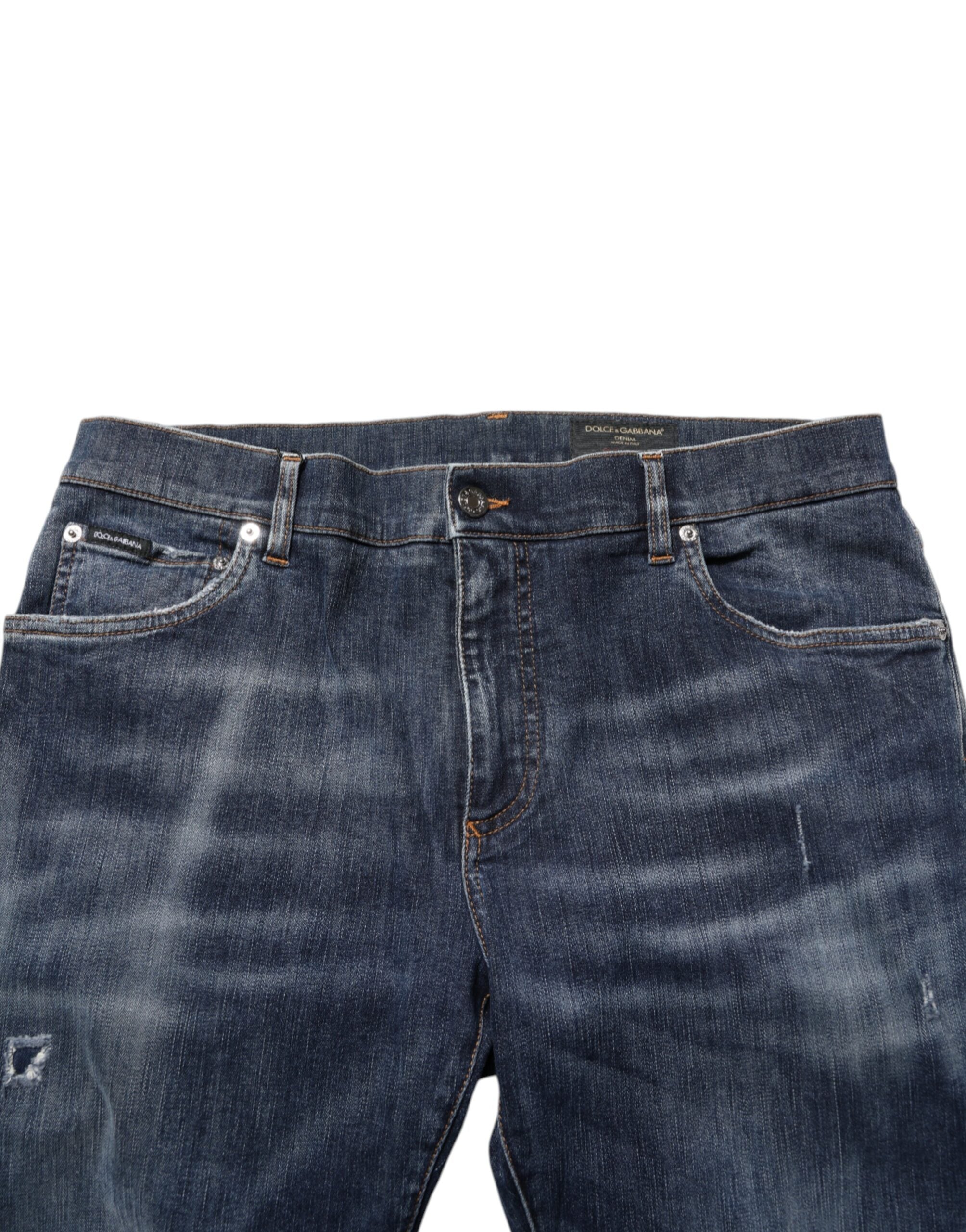 Dark Blue Washed Running Ripped Denim Jeans