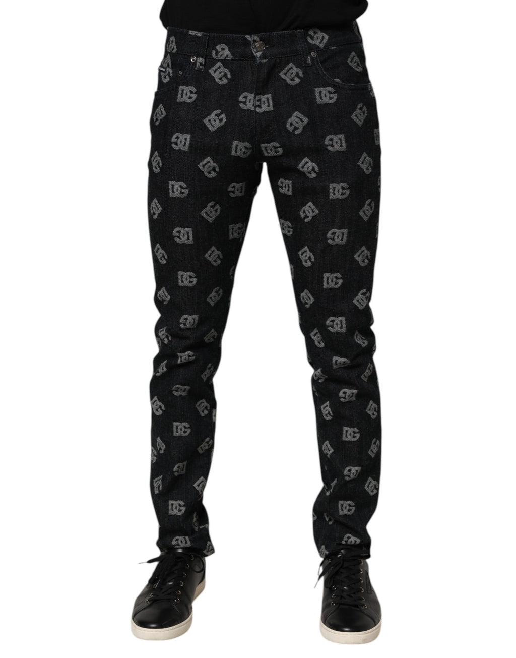 Black DG Monogram Cotton Skinny Denim Jeans