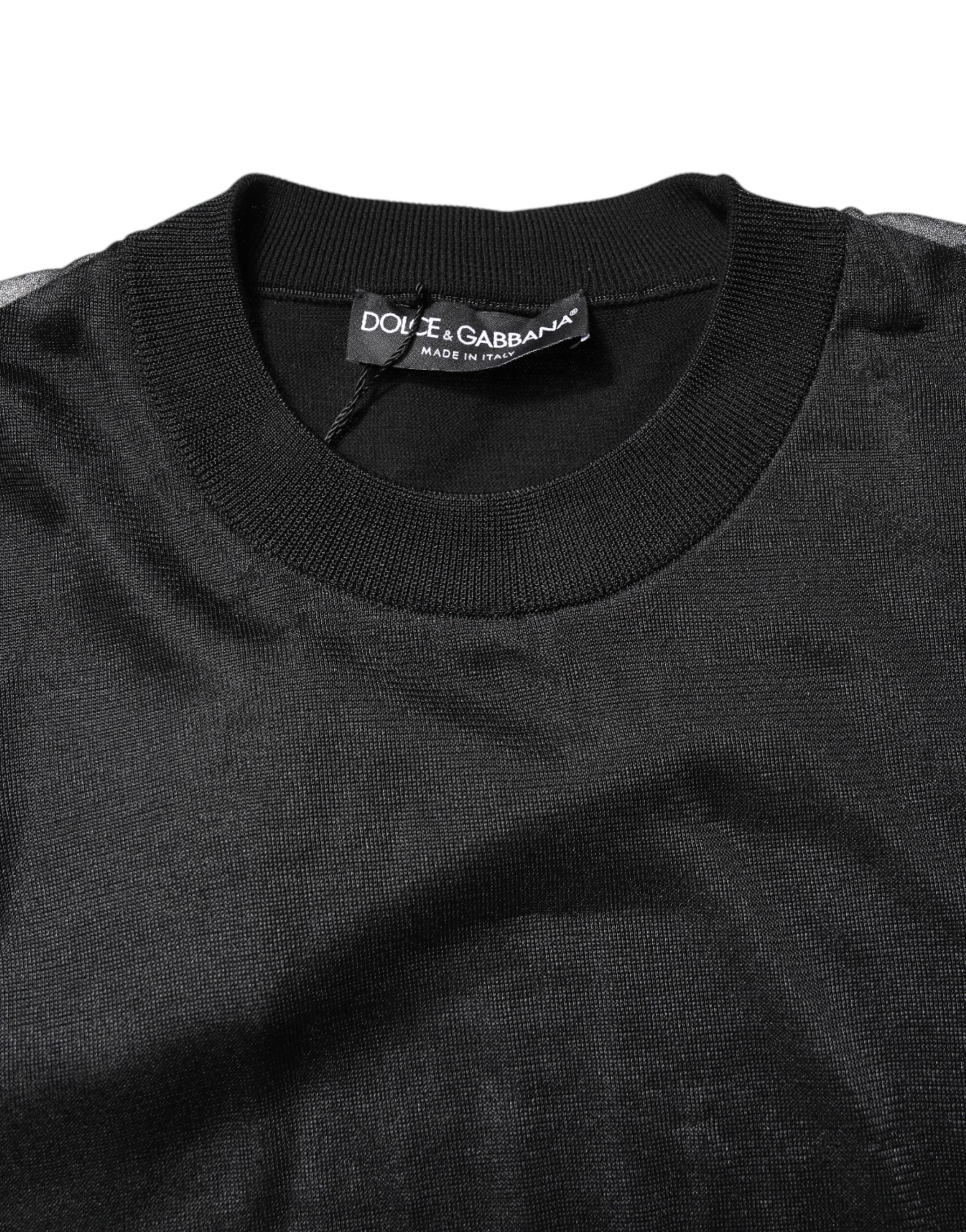Black Logo Polyester CrewNeck Sweatshirt Sweater