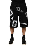 Black Logo Print Cotton Casual Bermuda Short