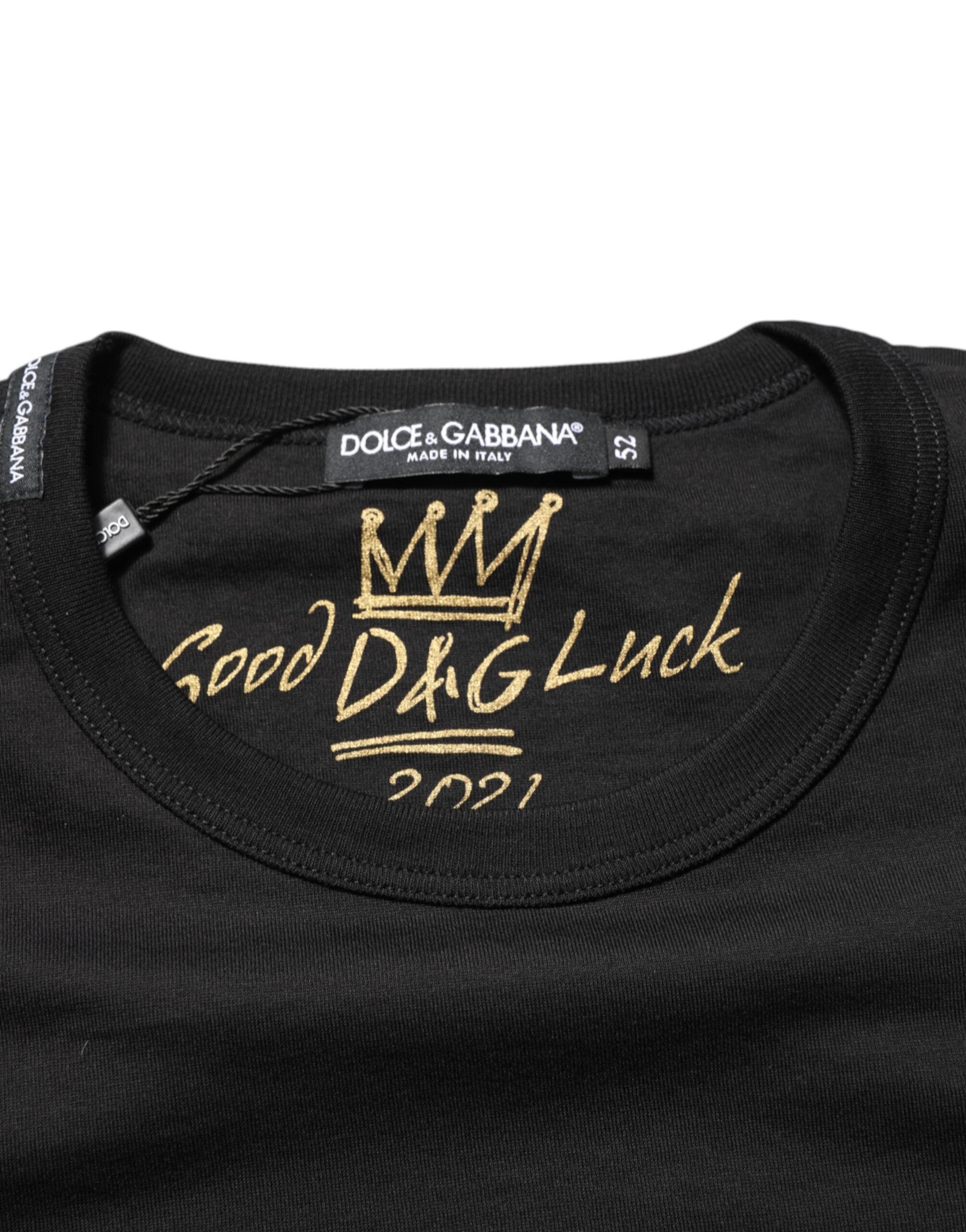 Black Goodluck 2021 Cotton Crew Neck T-shirt