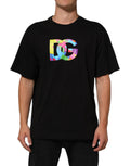Black Logo Print Cotton Men Crew Neck T-shirt