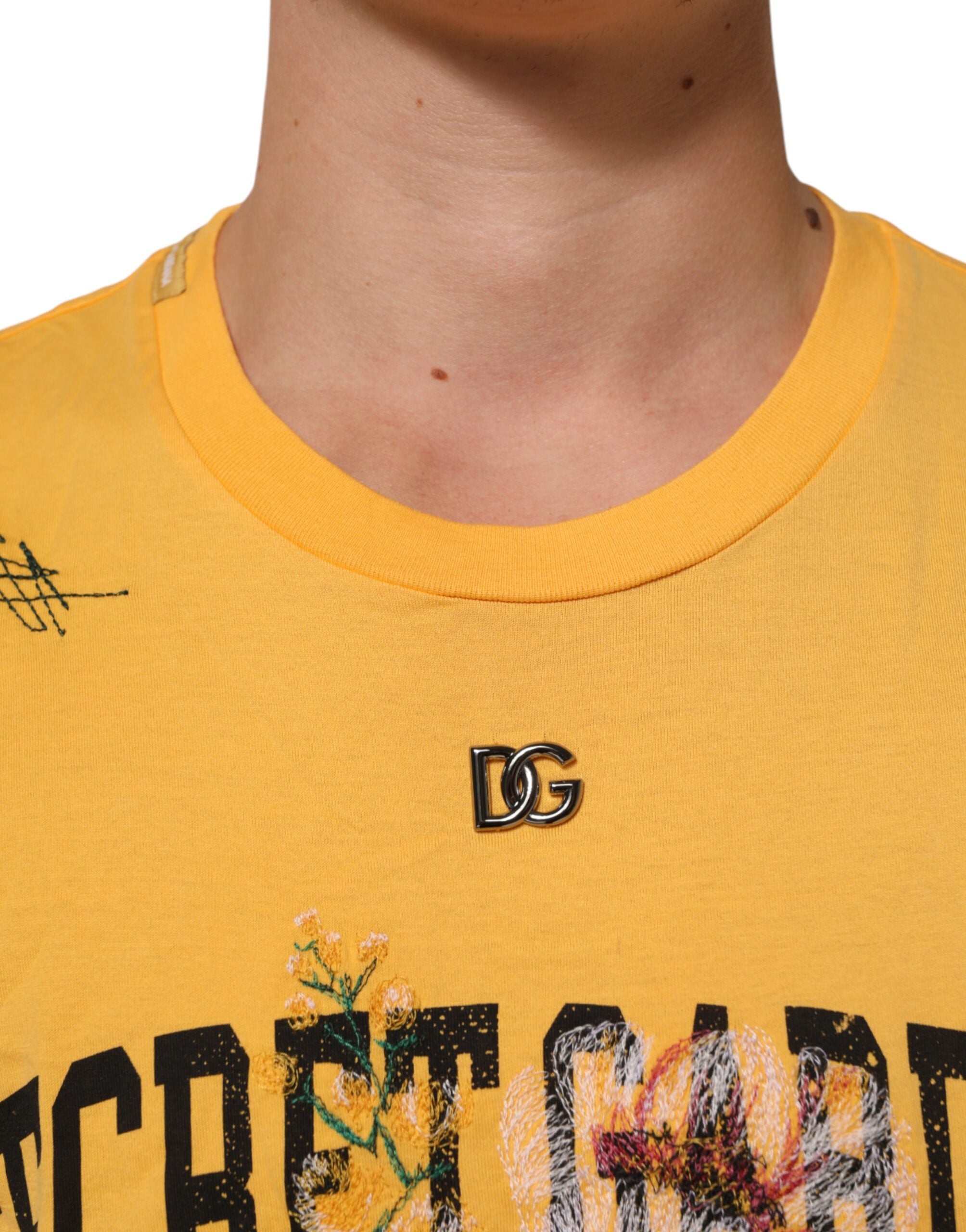 Yellow Secret Graden Floral Cotton Crew Neck T-shirt