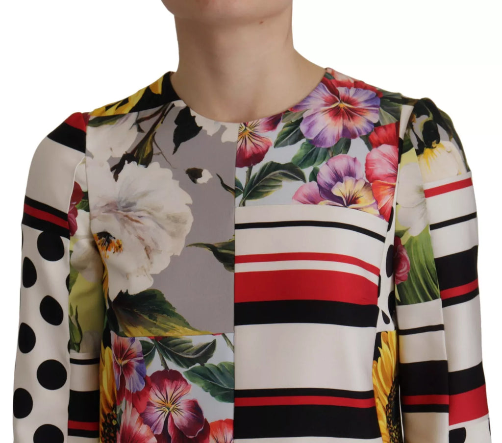 Multicolor Pachwork Charmeuse Floral Shift Dress