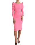 Pink Polyester Long Sleeves Sheath Midi Dress