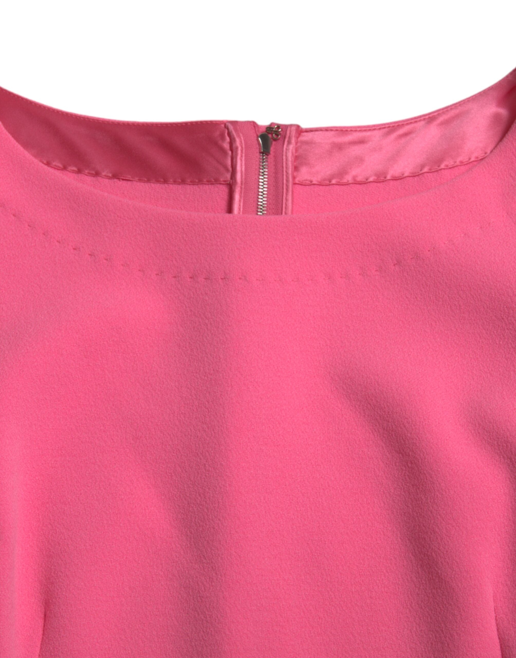 Pink Polyester Long Sleeves Sheath Midi Dress