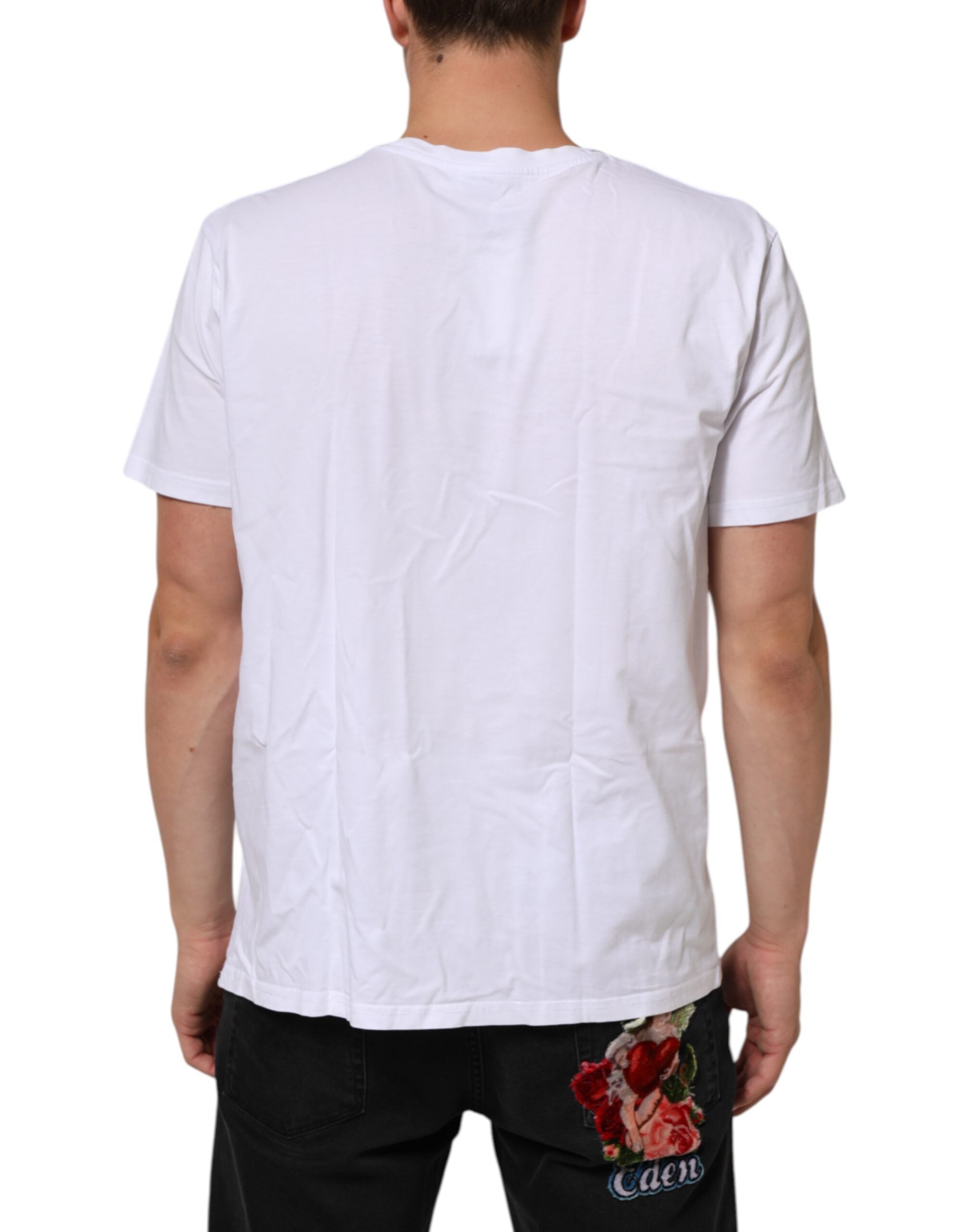 White Logo Print Cotton Crew Neck T-shirt