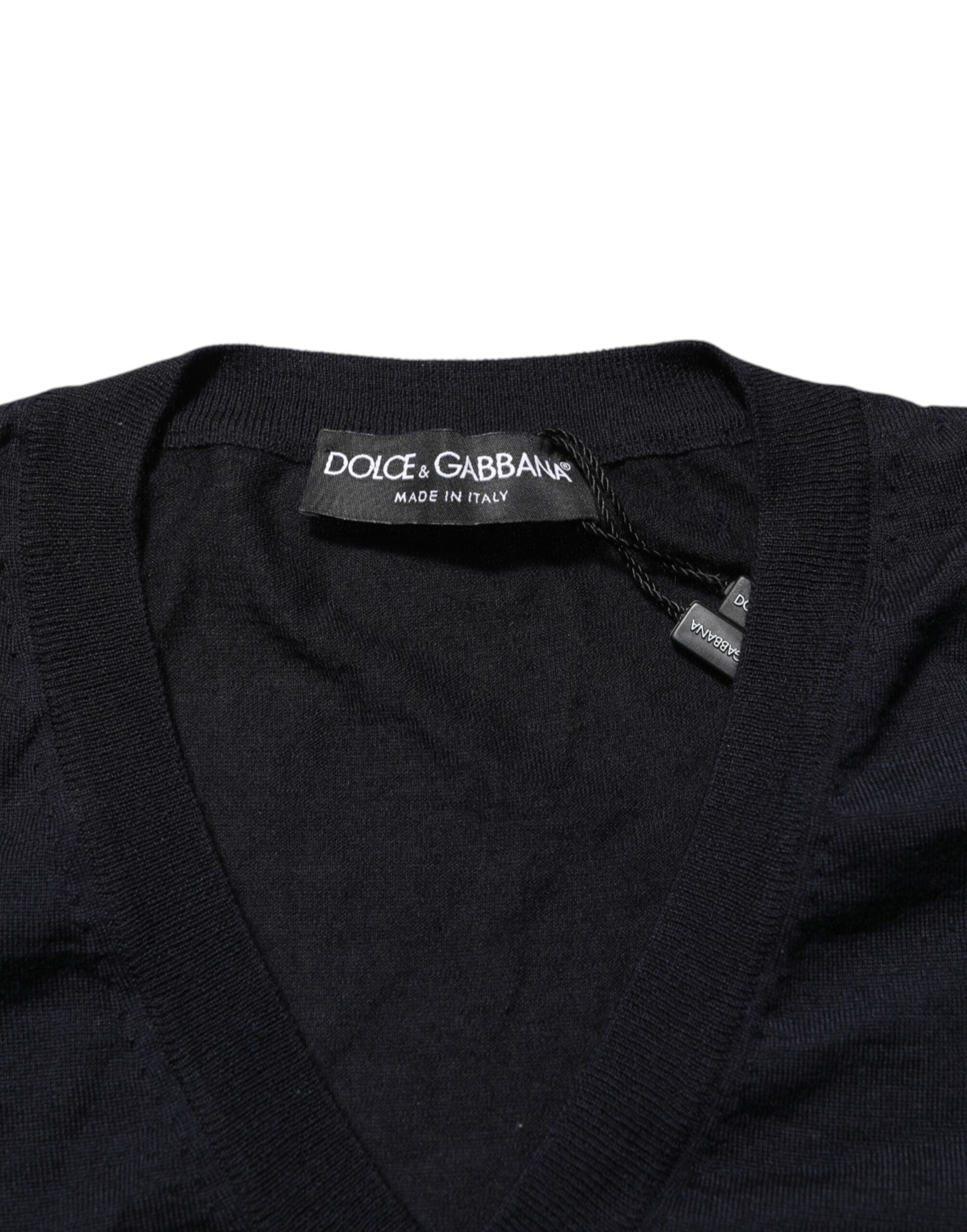 Black Cashmere Knit V-Neck Pullover Sweater