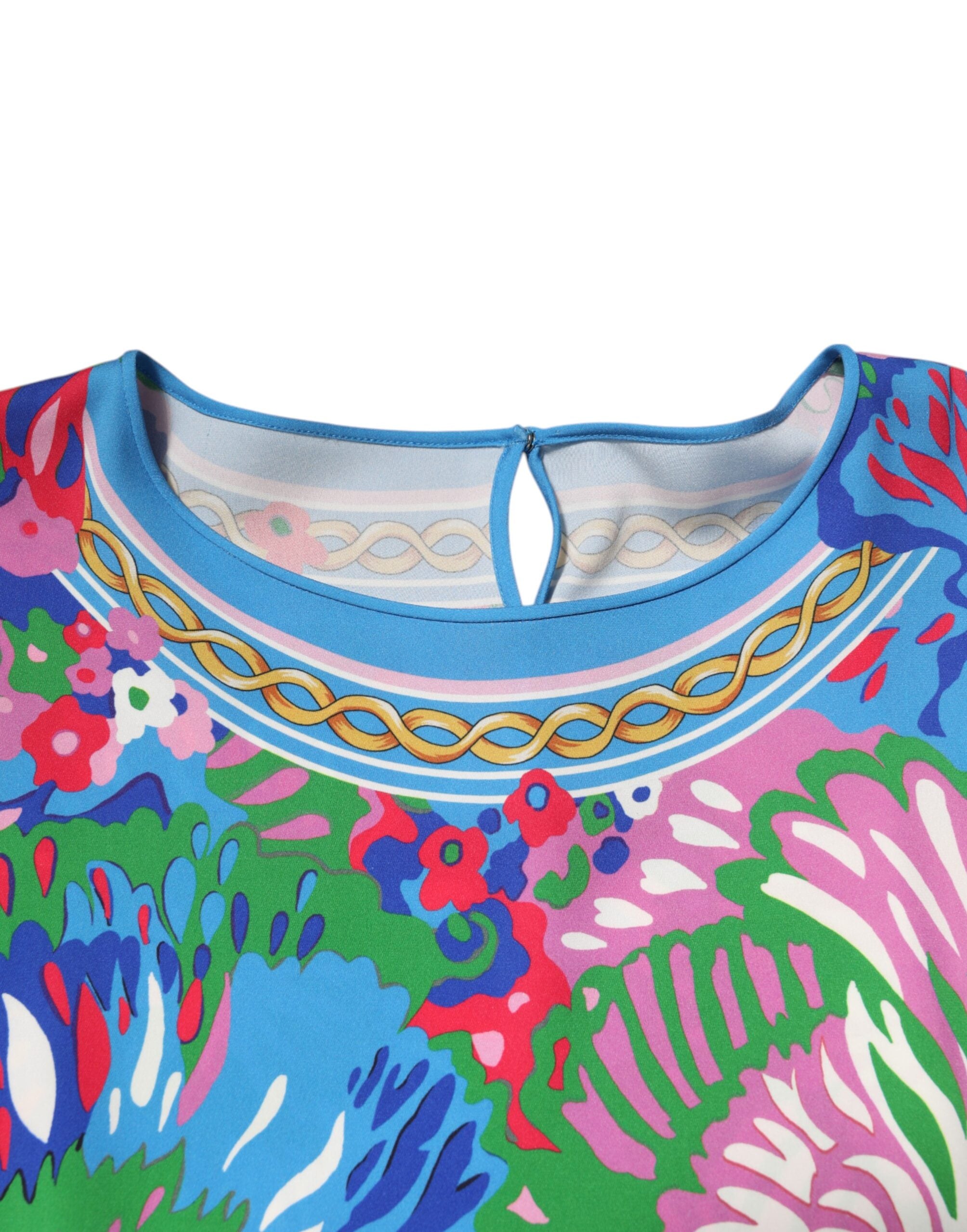 Multicolor Floral Print Silk Tunic Blouse Top